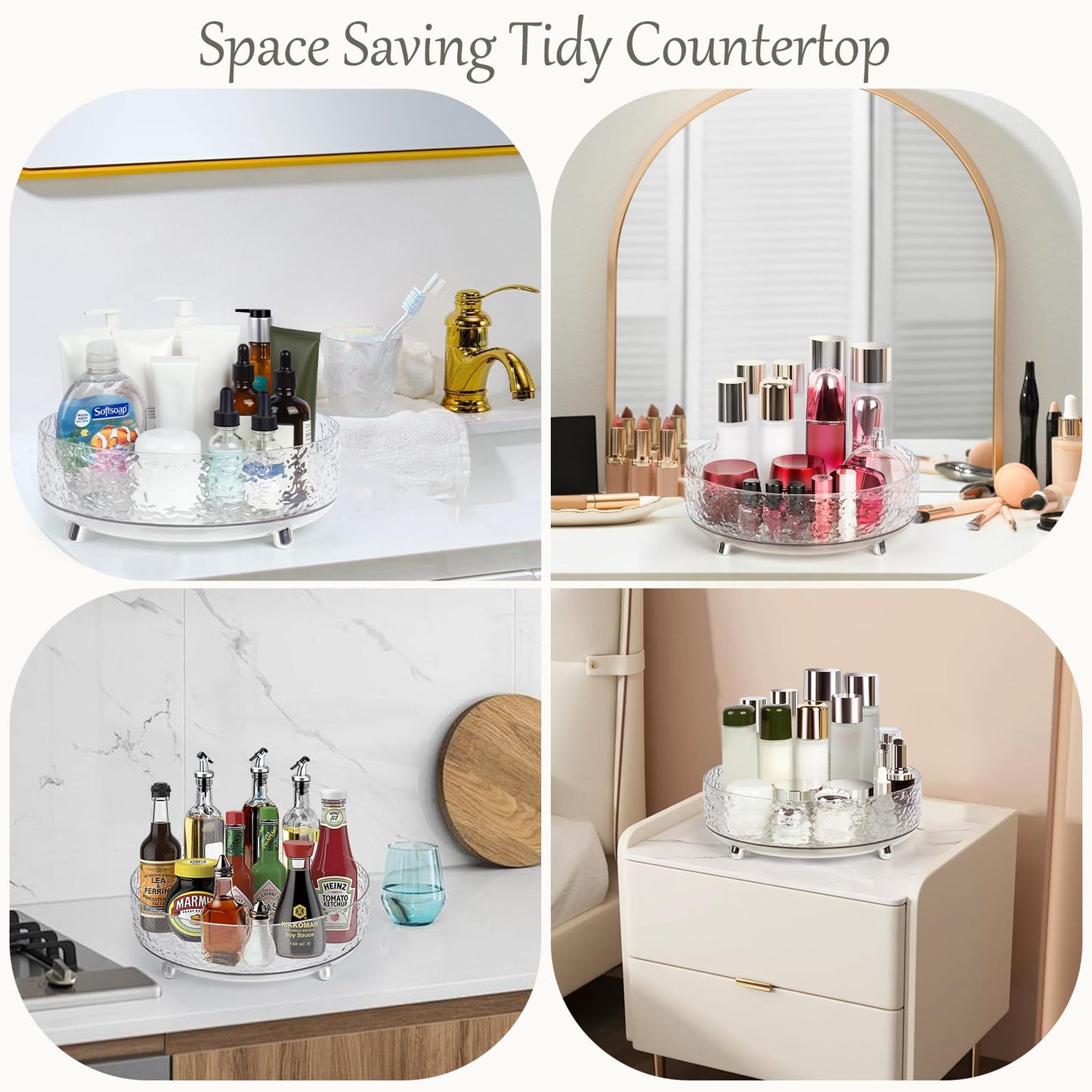 CECOLIC 360° Rotating Makeup Organizer, 11'' Lazy Susan Perfume Organizer Tray, Spinning Skincare Cosmetics Storage Organizer for Vanity, Dresser and Bathroom Countertop (Clear)