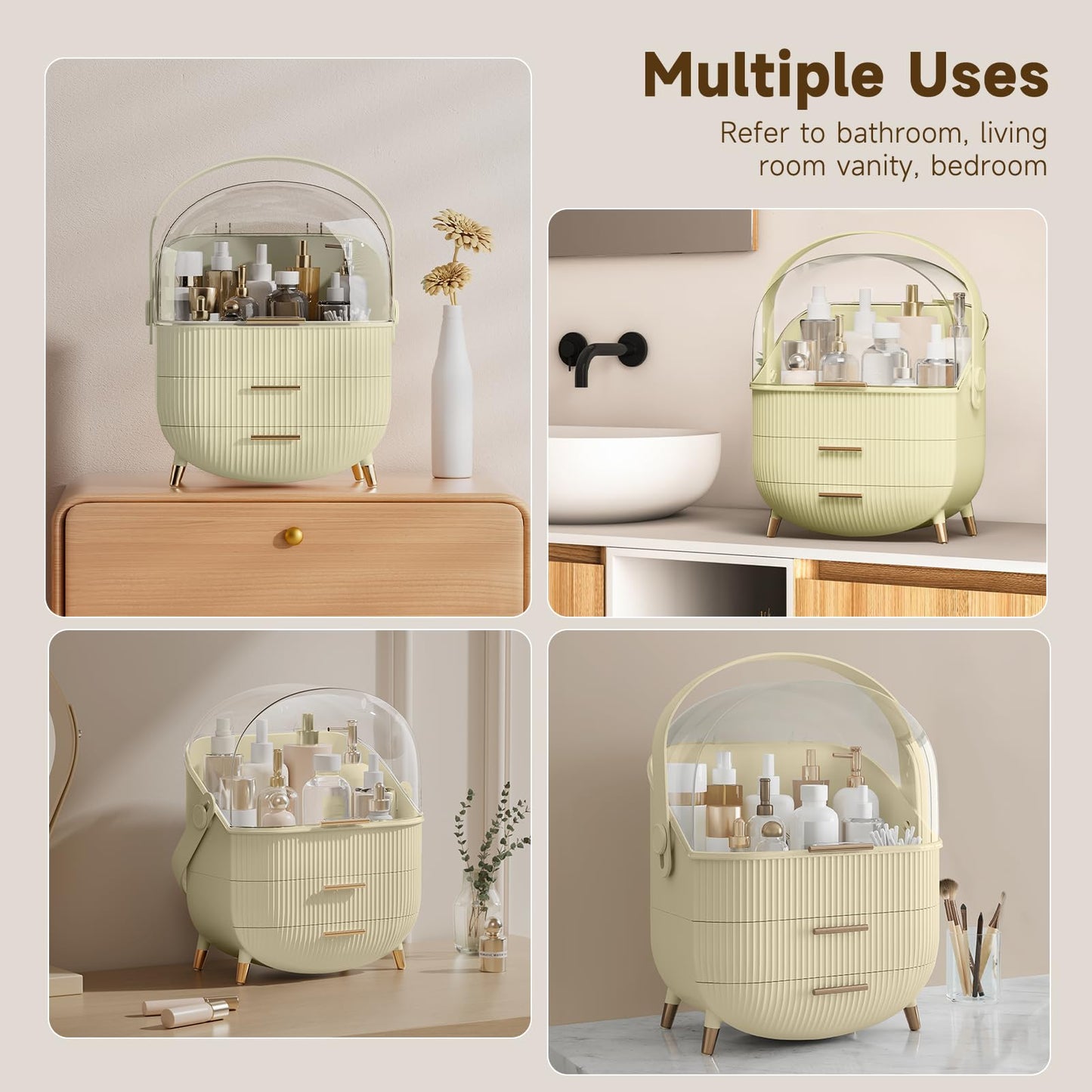 Multi-Function Make Up Case Dustproof Cosmetic Storage Box, Organizer Skin Care Products Jewelry Organizer Finishing Box for Bedroom Bathroom Desktop (Pink)