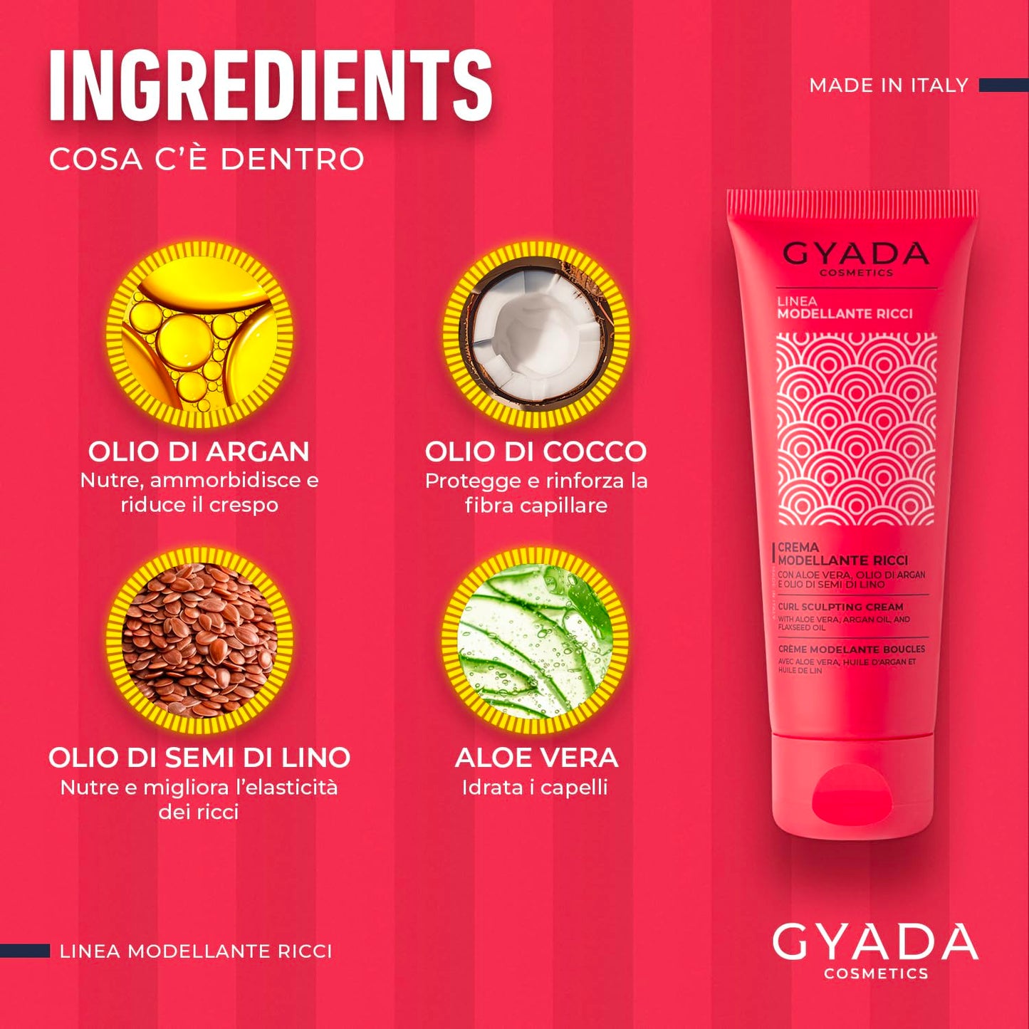GYADA COSMETICS, 5th Anniversary Sculpting Curl Cream with Smoothing and Anti-Frizz Effect with Aloe Vera, Linseed Oil, Coconut, Argan and Jojoba 75ml