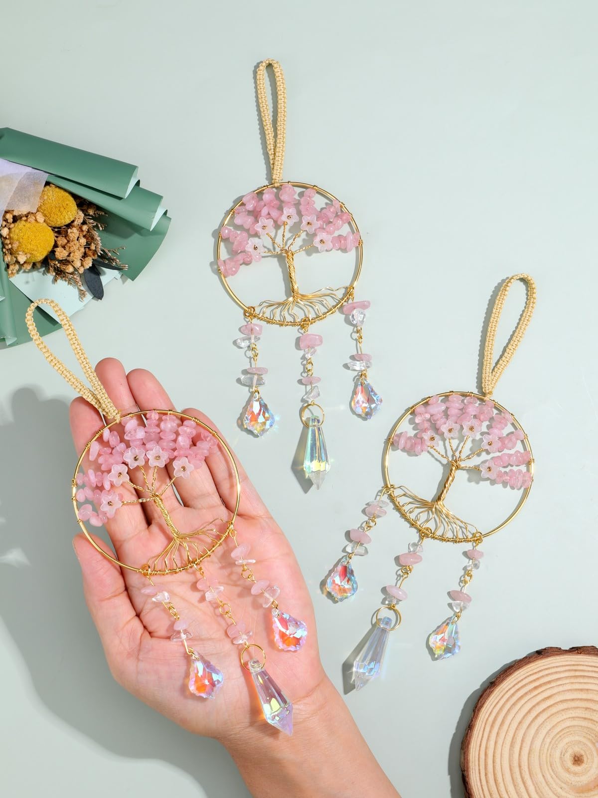 JOVIVI Chakra Tree of Life Crystals Suncatcher Hanging Ornaments Gifts for Women,Healing Crystal Gemstone Chakra Gifts,Sun Catchers for Windows Home Garden Decor