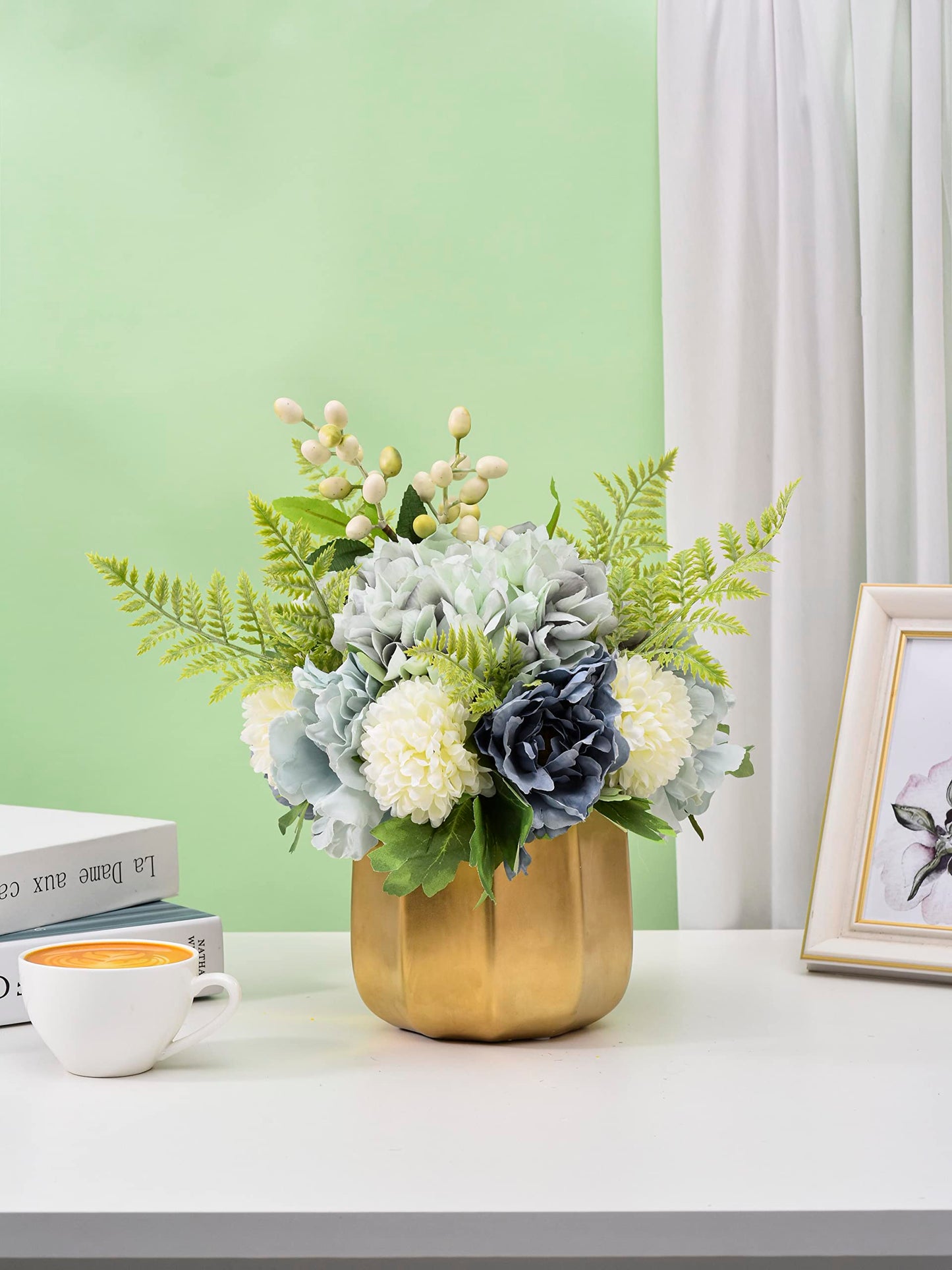 Artificial Flowers With Vase Faux Hydrangea Flower Arrangements for Home Garden Party Wedding Decoration