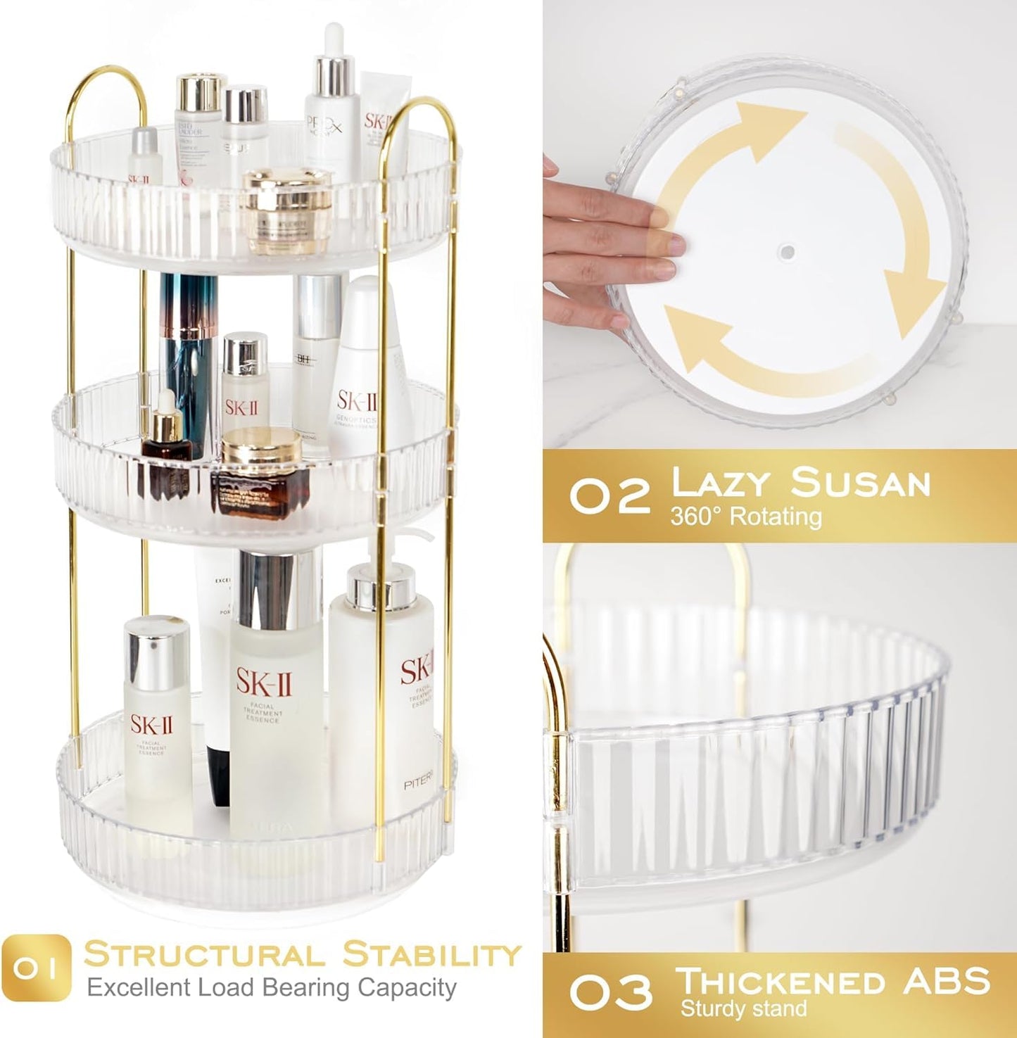 Rotating Makeup Organizer for Vanity, Large Skincare Make Up Storage Perfume Organizers for Bathroom Counter, Clear Cosmetic Lipstick Toiletry Dresser Organizer Spinning Holder
