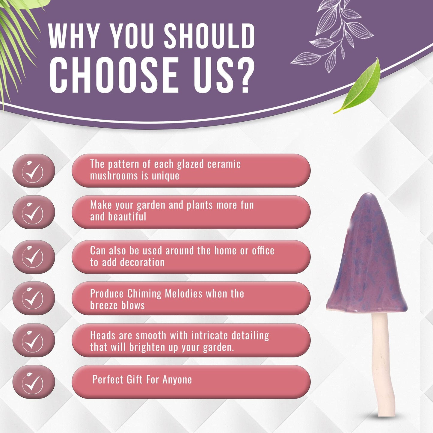 HH Home Hut Tinkling Ceramic Toadstools - Colourful Garden Ornaments, Mushrooms Plant Pot Set of 3 Outdoor Decor, Kids Gardening Set Fairy Garden Large Accessory (Yellow, Red, Orange)