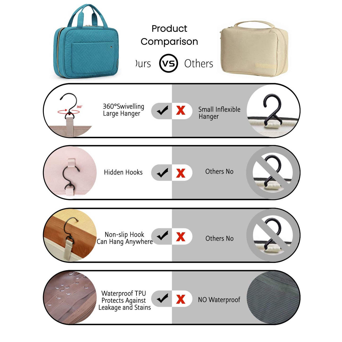 BAGSMART Large Hanging Toiletry Bag Travel Toiletry Bag Cosmetic Bag for Women, Black-Size L