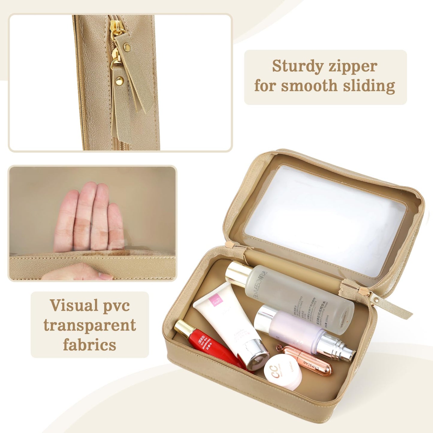 Clear Makeup Bag Travel Toiletries Bags for Women Cosmetic Bags with Double Zippers Waterproof Small Makeup Bag for Ladies Girls