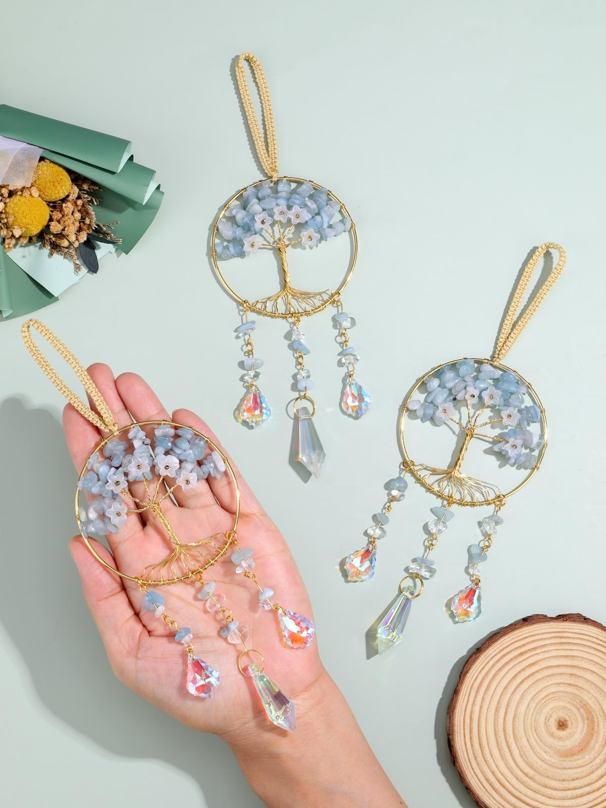 JOVIVI Chakra Tree of Life Crystals Suncatcher Hanging Ornaments Gifts for Women,Healing Crystal Gemstone Chakra Gifts,Sun Catchers for Windows Home Garden Decor