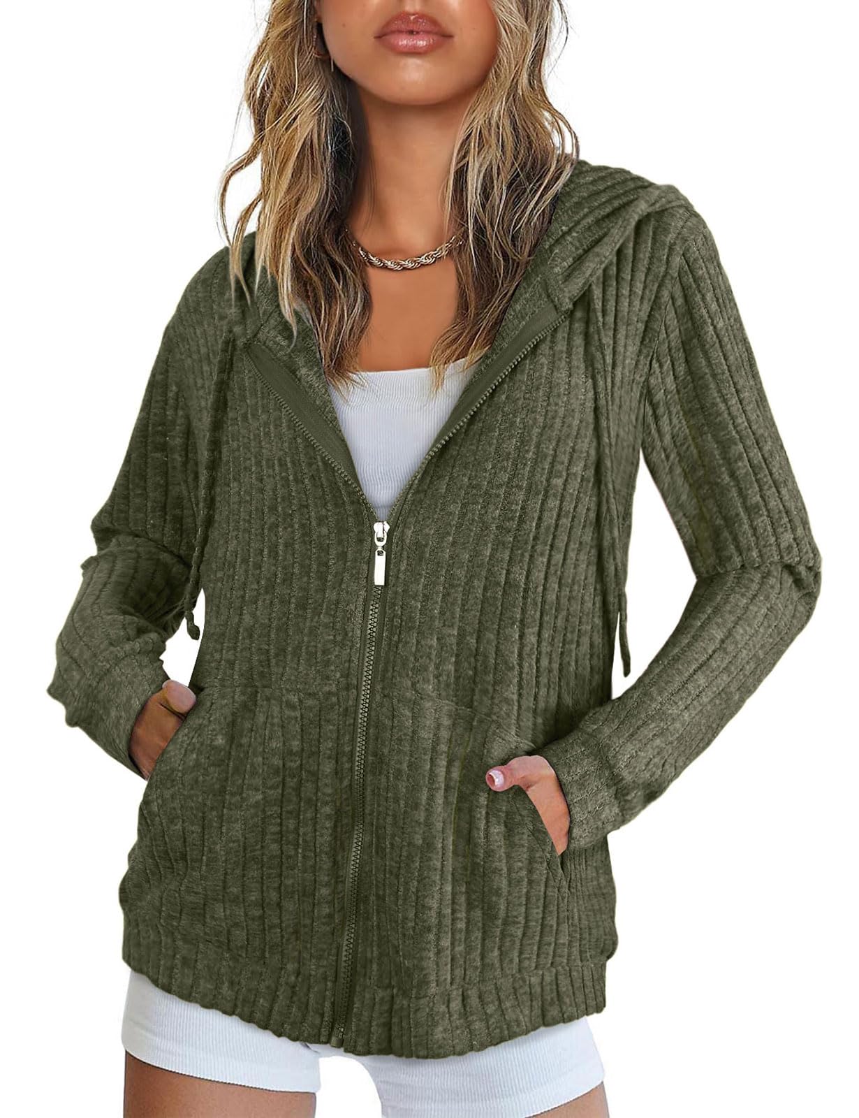 Flikity Womens Cardigans Zip Up Ladies Hoodies with Large Pockets Long Sleeve Tunic Tops Ladies Lightweight Jackets Casual Work Clothes M-XXL