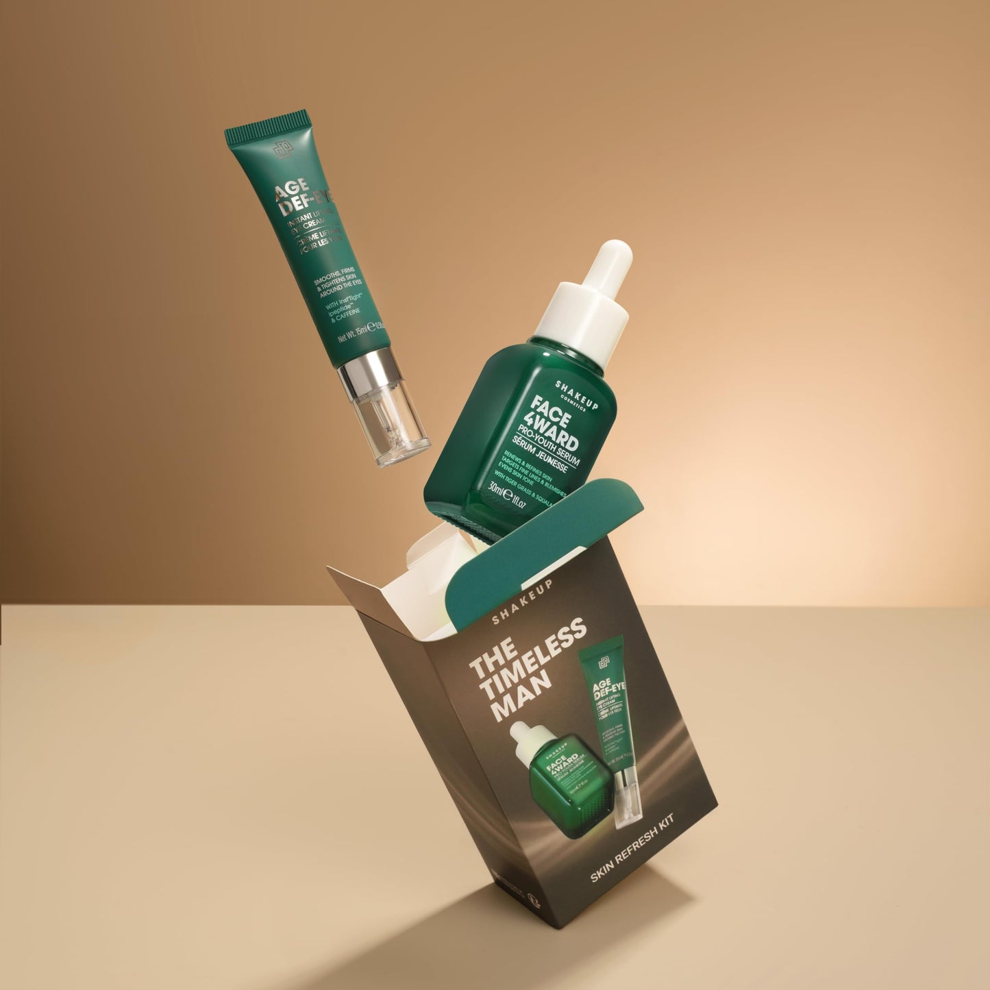 Shakeup Cosmetics Mens Skincare Routine with Free Wash Bag, including Daily Face Wash, Clarifying Toner, Anti-Ageing Serum, Daily Moisturiser, plus Wash Bag. Aka. SHAKEUP FACE 4WARD DELUXE KIT