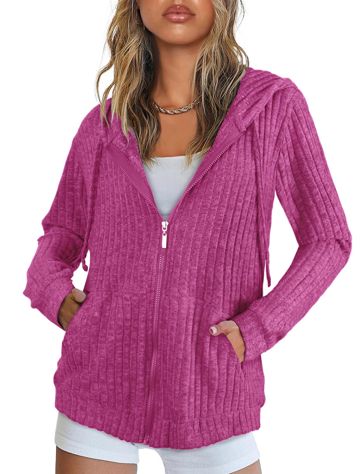 Flikity Womens Cardigans Zip Up Ladies Hoodies with Large Pockets Long Sleeve Tunic Tops Ladies Lightweight Jackets Casual Work Clothes M-XXL