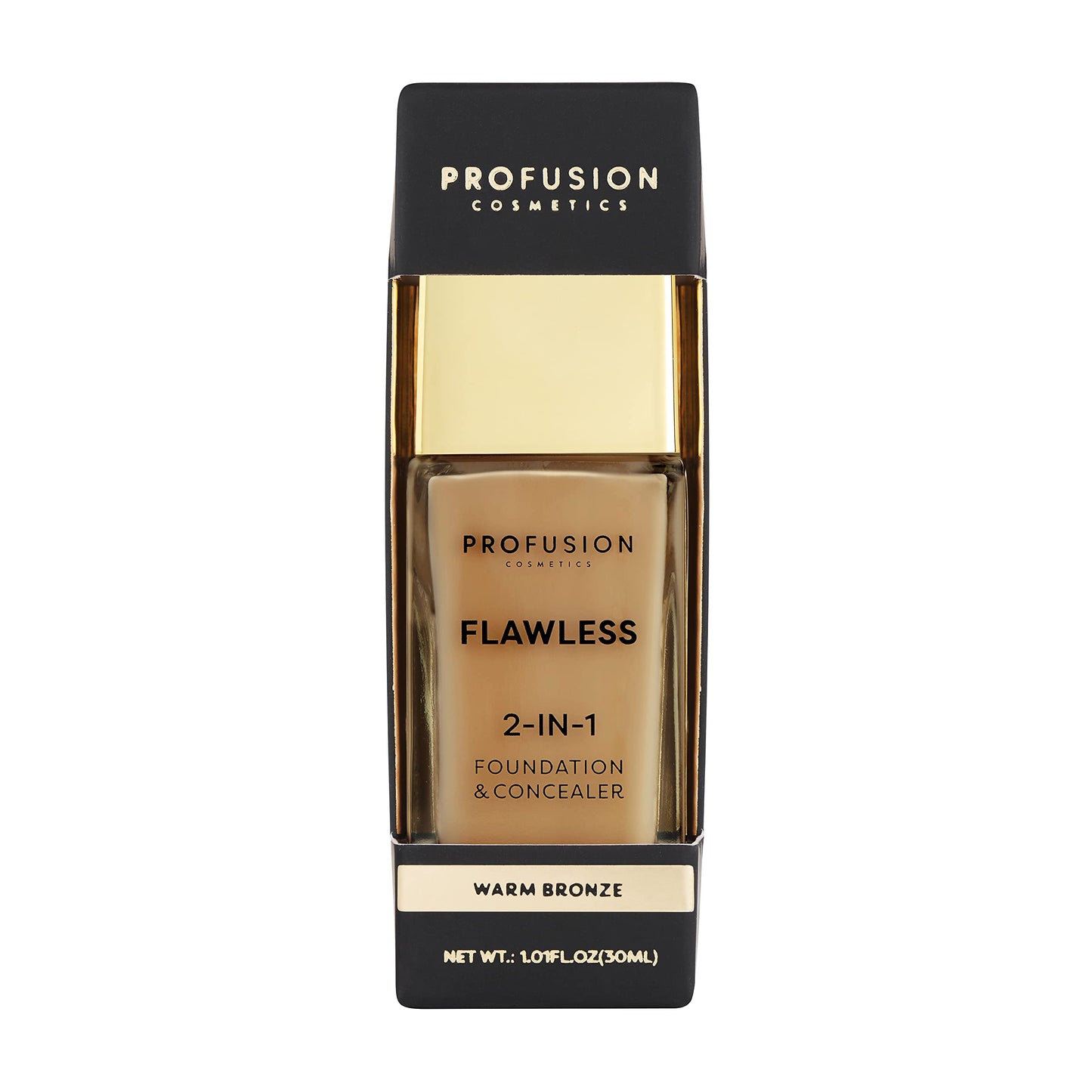Profusion Cosmetics 2-In-1 Foundation and Concealer for Medium Deep Skin Tone, Flawless Full Coverage and Matte Finish with Convenient Solution for Achieving Polished Look - Golden Tan