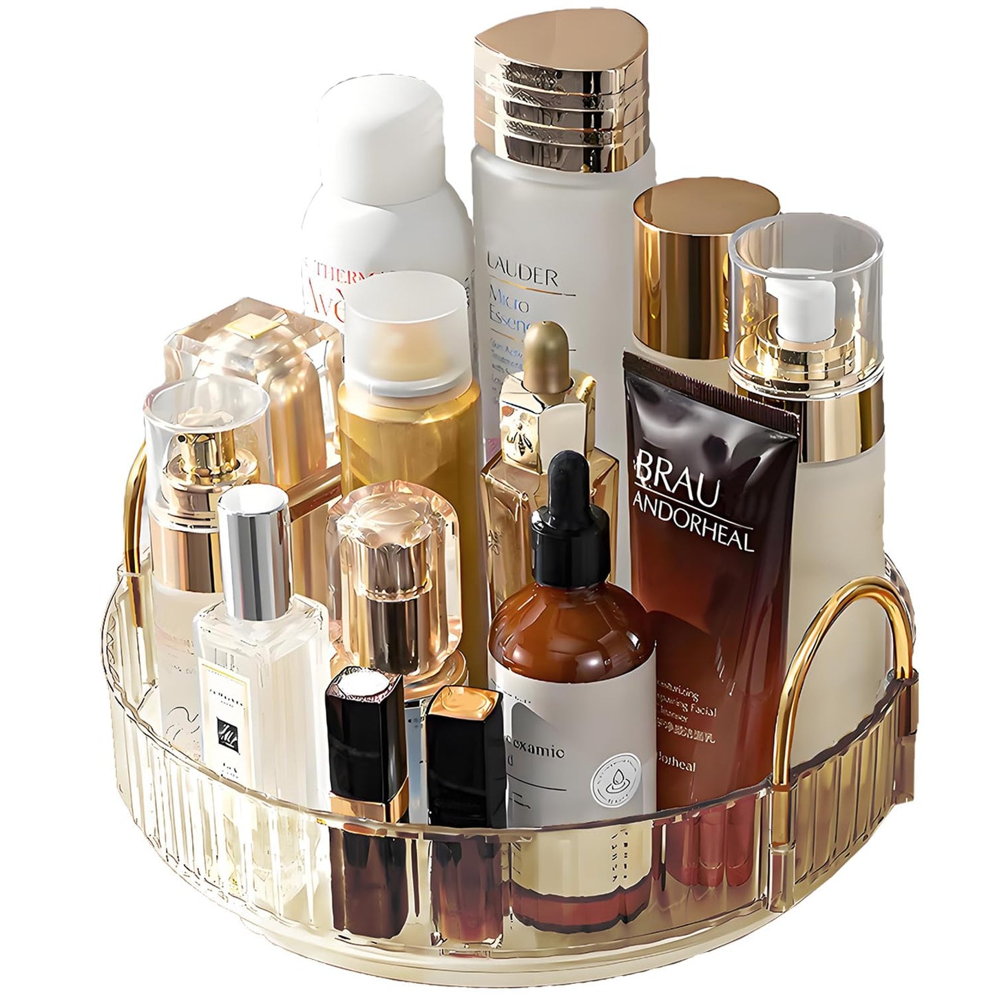 Makeup Organizer for Vanity 360 Rotating, Large Capacity Cosmetic Organisers for Lipsticks, Jewelry, Nail Care, Skincare, Perfume, Ideal Desk Organizer for Dresser, Bathroom and Kitchen(Gold, 1 Tier)