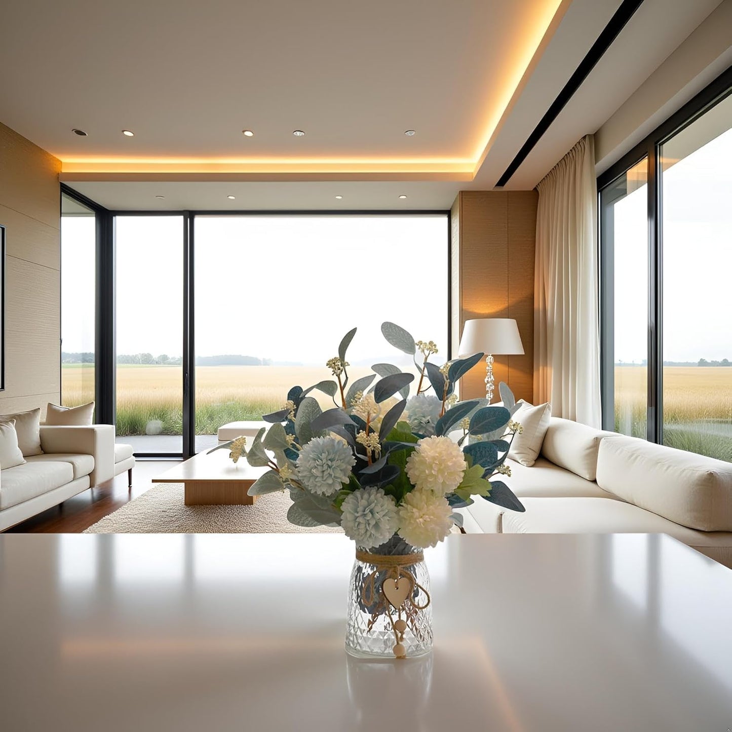 Artificial Flowers With Vase Faux Hydrangea Flower Arrangements for Home Garden Party Wedding Decoration