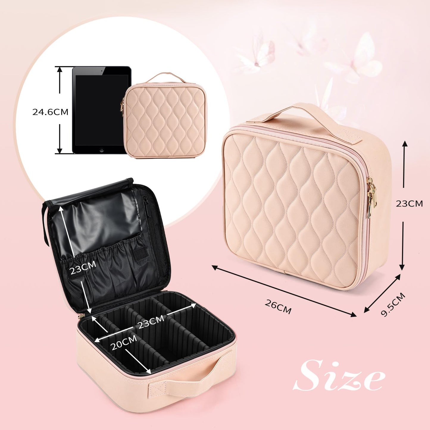 Joligrace Makeup Bag Cosmetic Case Vanity Travel Beauty Box Make Up Train Case Hairdressing Tools Organiser with Adjustable Compartment Oxford Fabric, Black