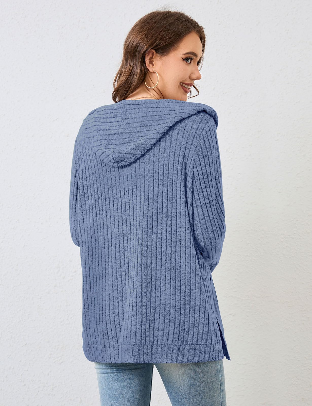 Flikity Womens Cardigans Zip Up Ladies Hoodies with Large Pockets Long Sleeve Tunic Tops Ladies Lightweight Jackets Casual Work Clothes M-XXL