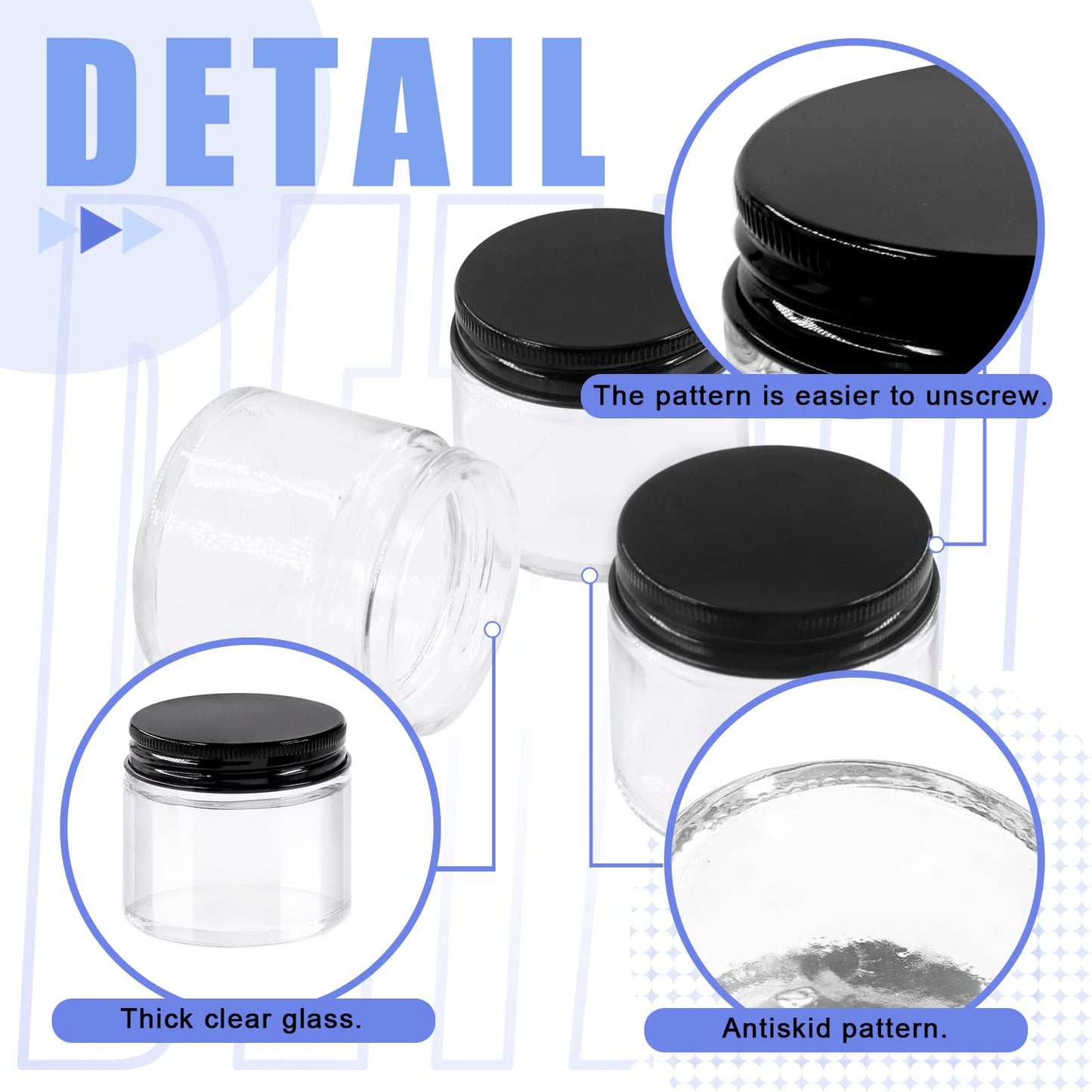 Glarks 8 Pack 8oz/240ml Glass Jars with Lids, Round Clear Glass Jars with Inner Liner and Black Lids for Storing Creams, Beauty Products, Cosmetic and Ointments