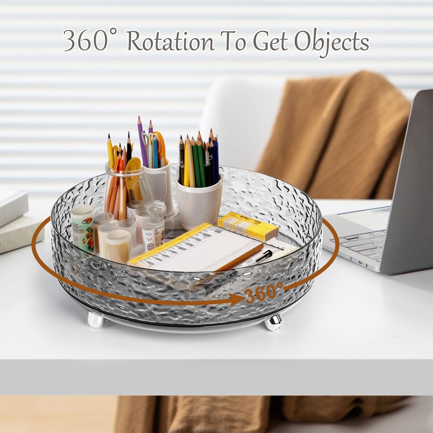 CECOLIC 360° Rotating Makeup Organizer, 11'' Lazy Susan Perfume Organizer Tray, Spinning Skincare Cosmetics Storage Organizer for Vanity, Dresser and Bathroom Countertop (Clear)