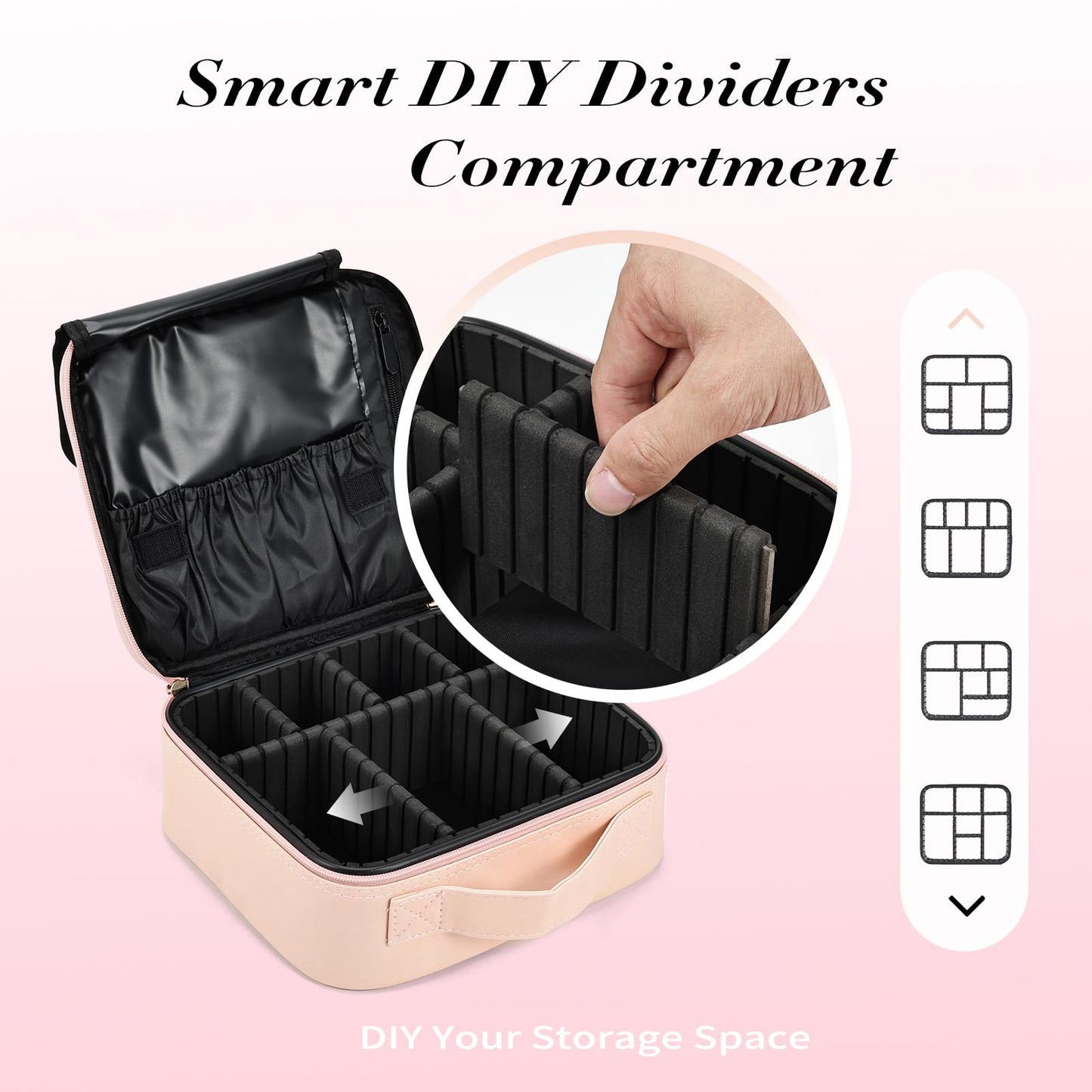 Joligrace Makeup Bag Cosmetic Case Vanity Travel Beauty Box Make Up Train Case Hairdressing Tools Organiser with Adjustable Compartment Oxford Fabric, Black