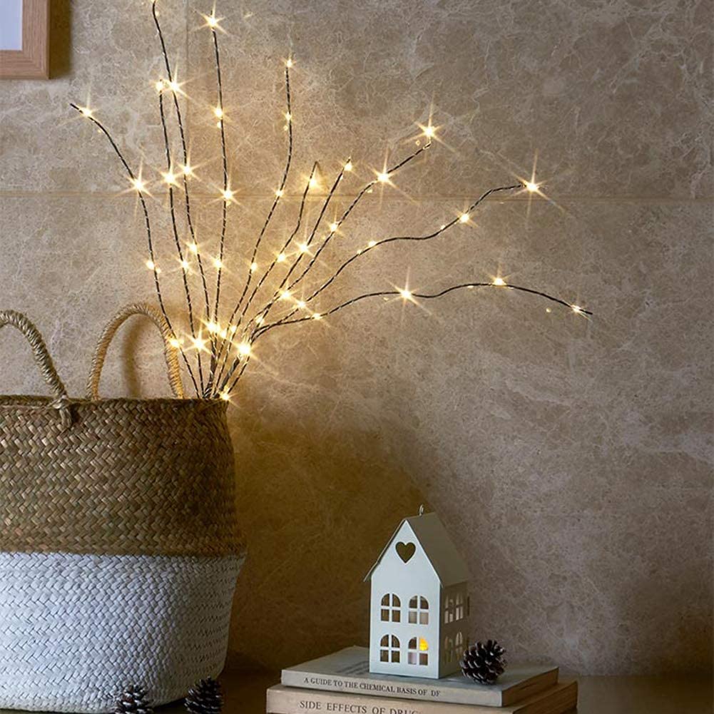 EAMBRITE 3PK 76cm Home Decorative Twig Lights Garden Stake Branch Lights with 60 Warm White LEDs Mains Powered Lighted Branches for Floor Vases Spring Xmas Decor Outdoor and Indoor