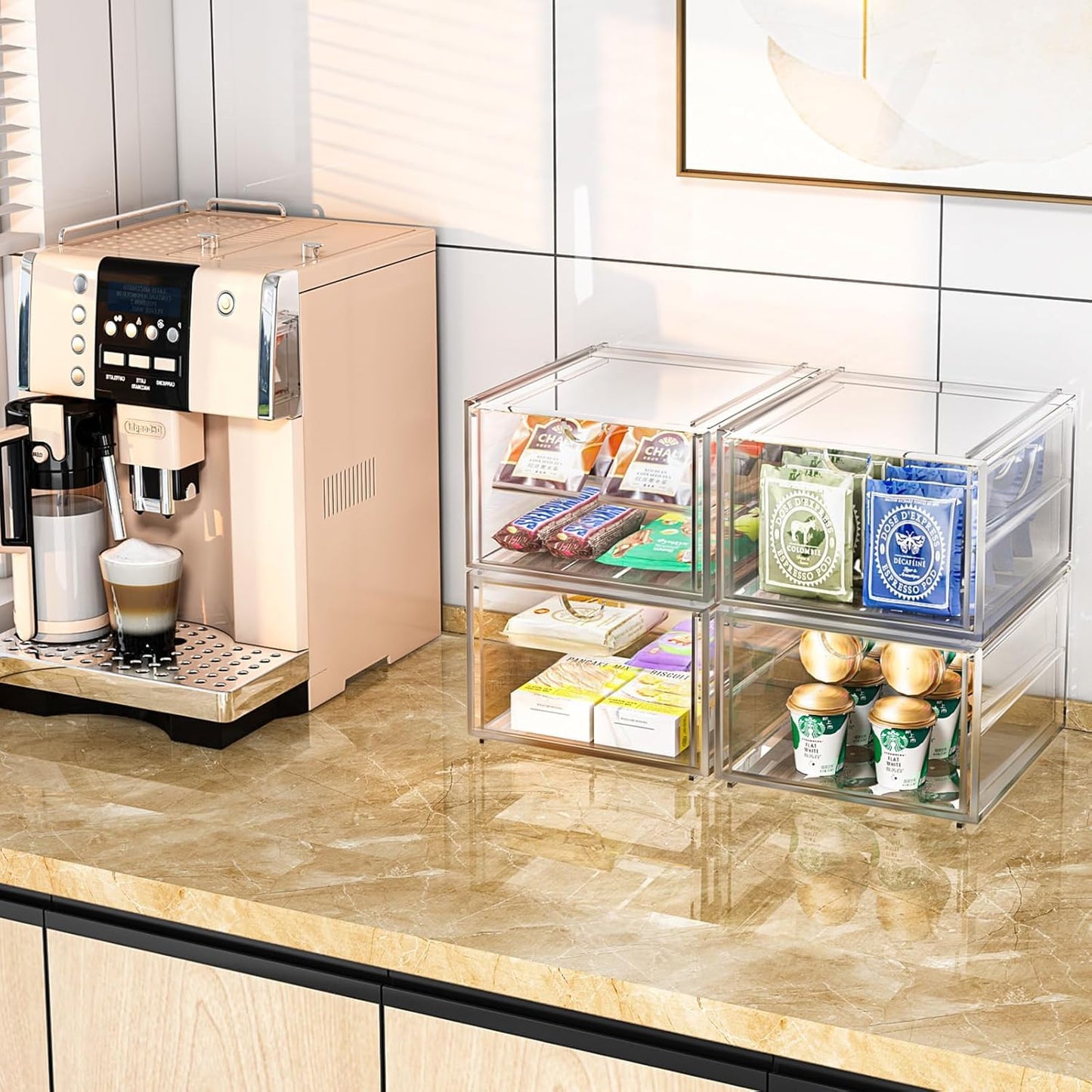 2 Pack Stackable Storage Drawers, Cosmetic Organizer, Make Up Organiser Storage, Perfume Organiser Dustproof Drawer Storage for Dresser, Bathroom, Desk