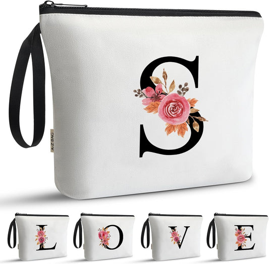 A-Z BAG Personalised Initial Makeup Bag with Floral Letter,Gifts for Women,Mum,Friend,Sister,Teenage Girls,Bridesmaid,Cosmetic Wash Bag & Toiletry Pouch,J