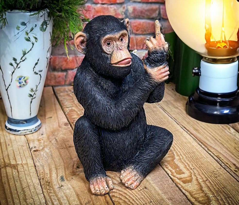 The Enchanted Garden Black Rude Monkey Figurine - Humorous Home Decor Ornaments for Living Room - Middle Finger Gifts - Perfect Gag Gift for Pranksters & Decor Enthusiasts