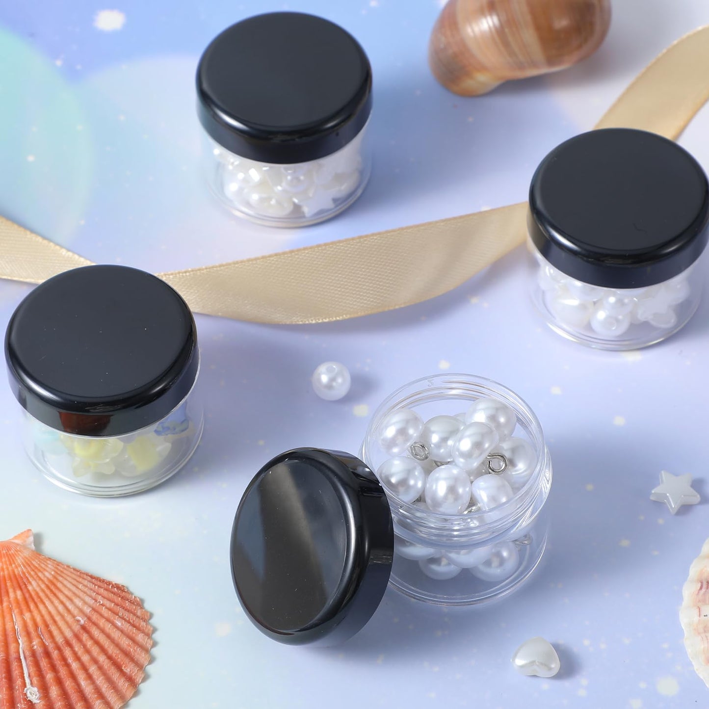 4 Pcs Plastic Cosmetic Cream Jars with Lids - Spatula, Travel-Sized, Leak-Proof, Refillable Makeup Containers, 0.7oz Round Jars for Storage Liquid Oils, Salves, DIY Making (Black)