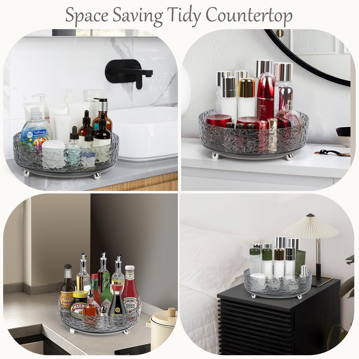 CECOLIC 360° Rotating Makeup Organizer, 11'' Lazy Susan Perfume Organizer Tray, Spinning Skincare Cosmetics Storage Organizer for Vanity, Dresser and Bathroom Countertop (Clear)