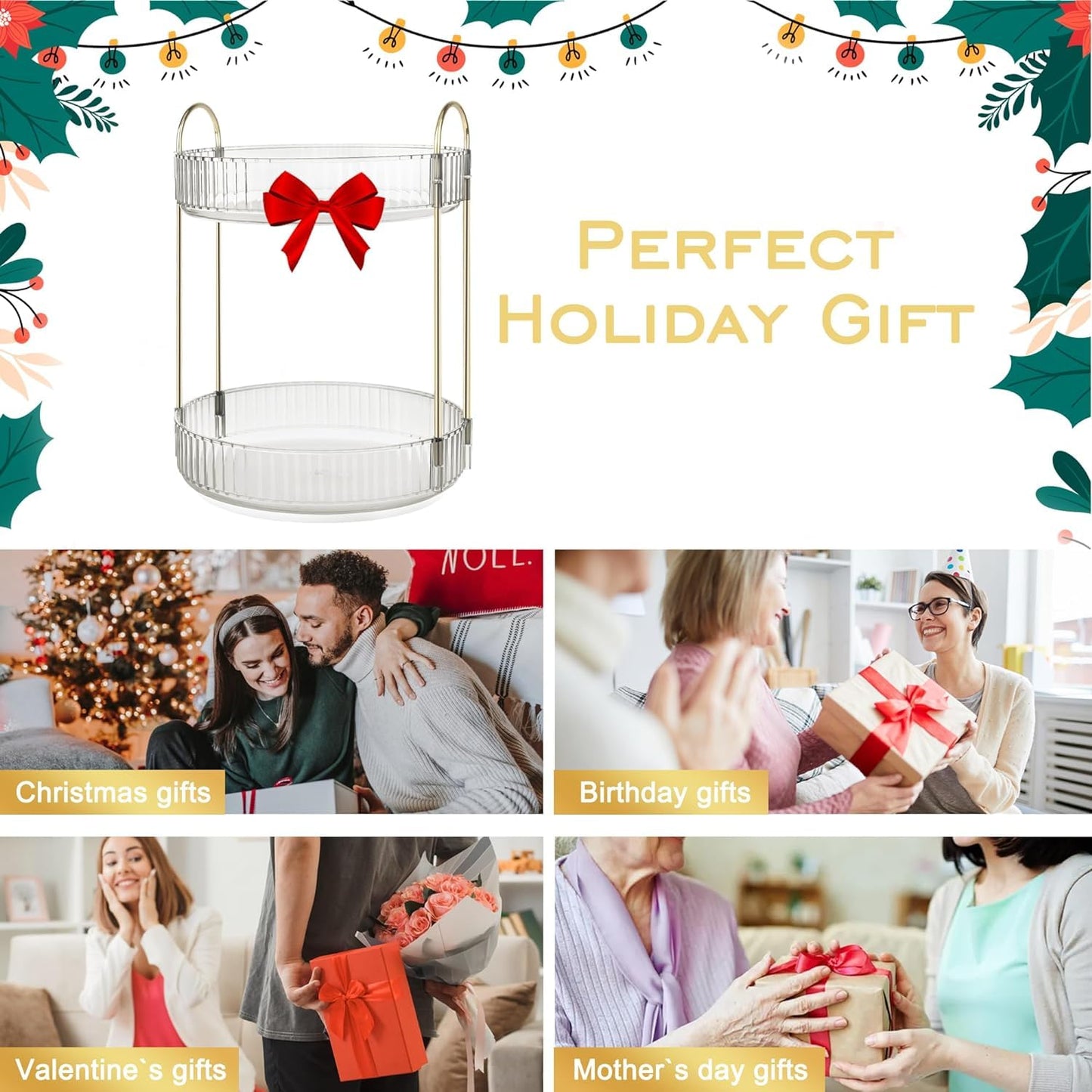 Rotating Makeup Organizer for Vanity, Large Skincare Make Up Storage Perfume Organizers for Bathroom Counter, Clear Cosmetic Lipstick Toiletry Dresser Organizer Spinning Holder