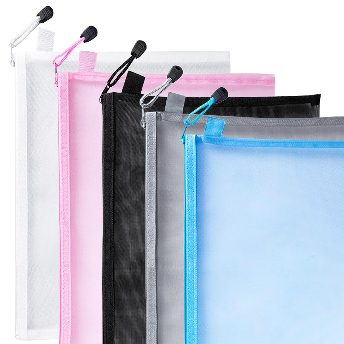 scicent Plastic Wallets A4 Zip Wallets 5PCS Plastic Folders Zip Lock Bags A4 Zip Folder Document Wallet Zipper File Bags for School Home Cosmetics Skincare Products Grey-A4