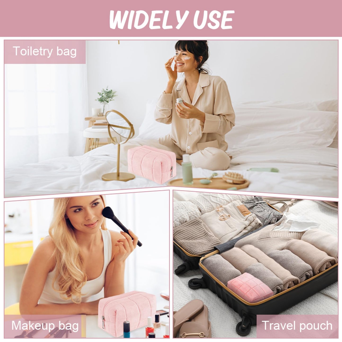 Aucuu Cotton Makeup Bag, Portable Travel Cosmetic Bag, Large Capacity Floral Toiletry Bags, Quilted Wash Bags Organizer for Women Girls