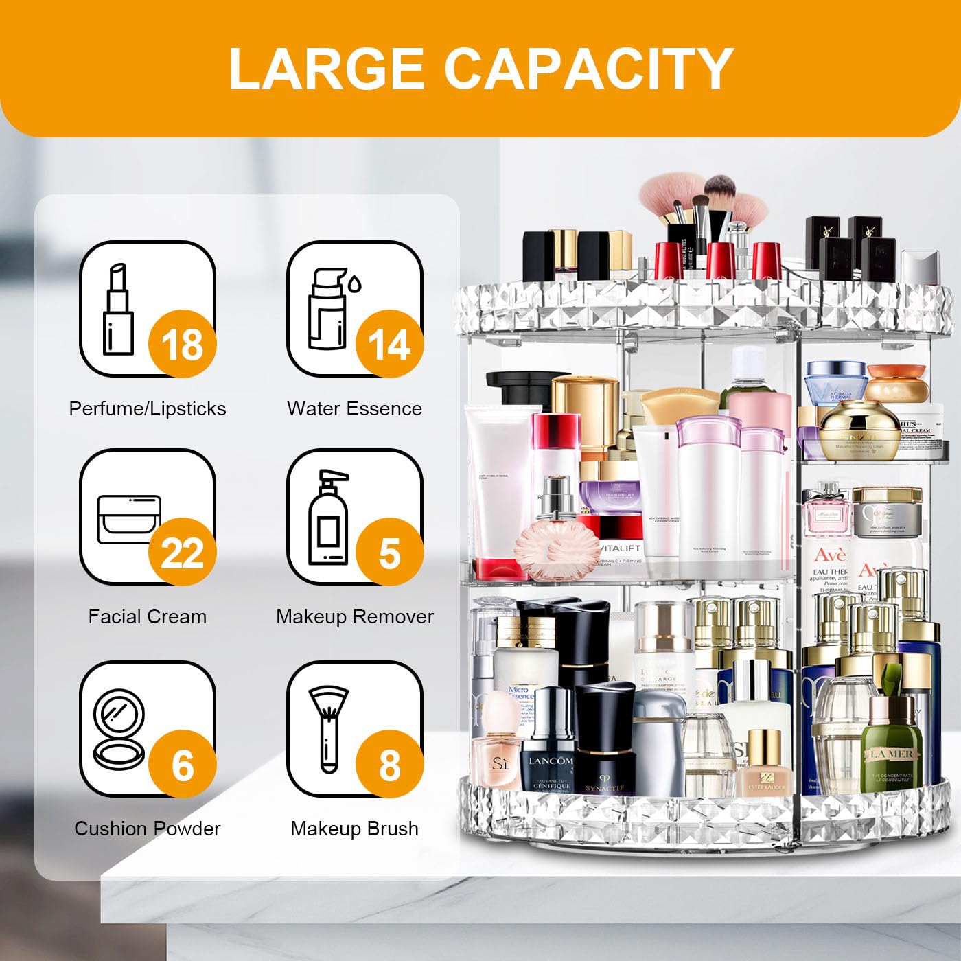 MISERWE Makeup Organiser 360 Degree Rotating 13 Adjustable Layers Large Capacity Cosmetic Organiser Transparent Make Up Organisers and Storage