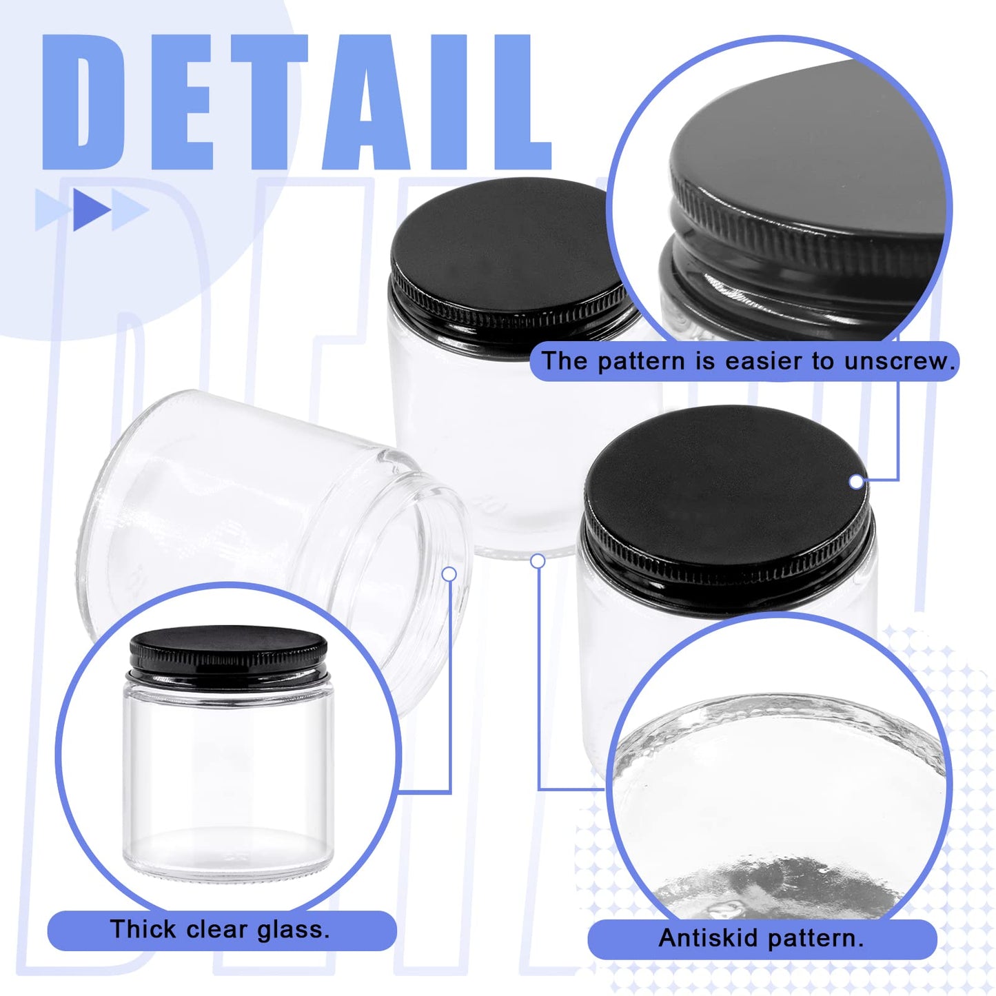 Glarks 8 Pack 8oz/240ml Glass Jars with Lids, Round Clear Glass Jars with Inner Liner and Black Lids for Storing Creams, Beauty Products, Cosmetic and Ointments