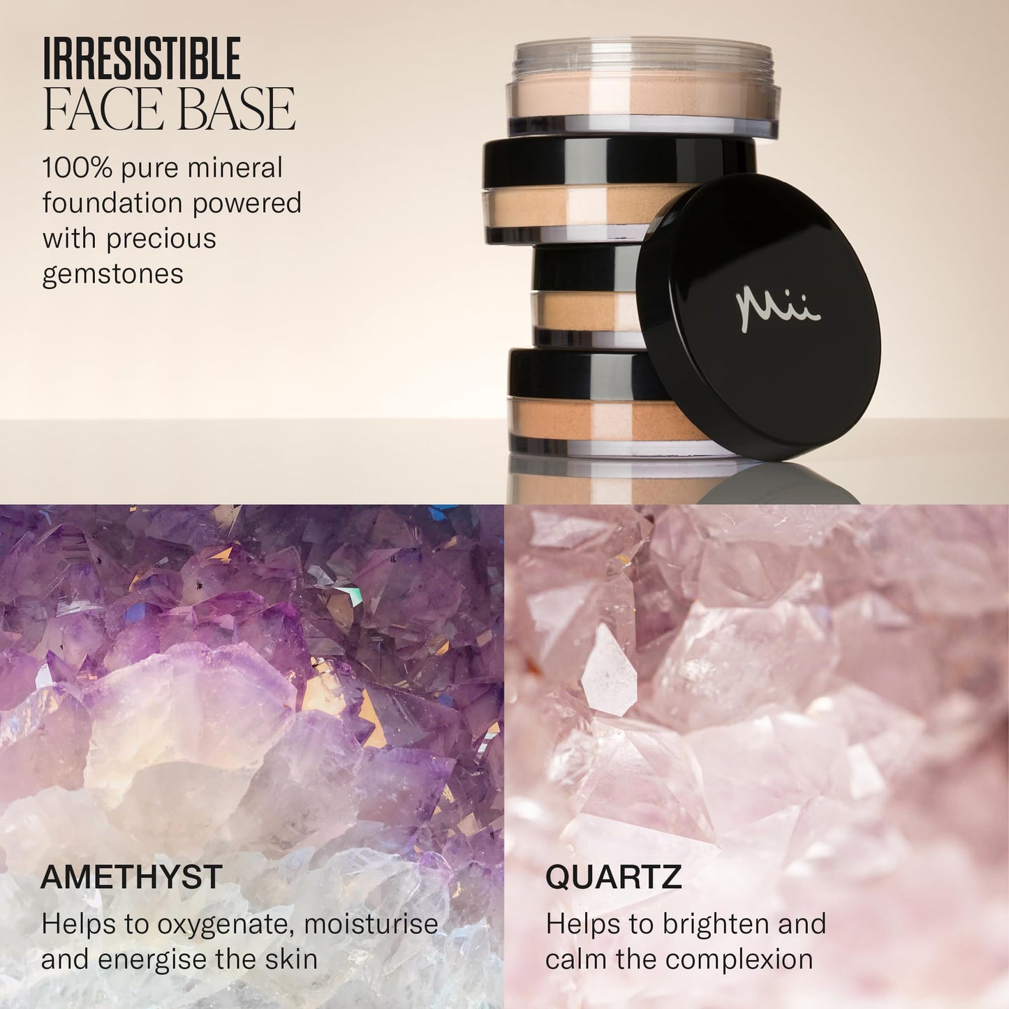 Mii Cosmetics Irresistible Face Base | 100% Pure Mineral Foundation | Award-Winning Face Powder Foundation | Vegan Formula, SPF 30 | Buildable Coverage | Flawless Finish | Precious 01 | 8g