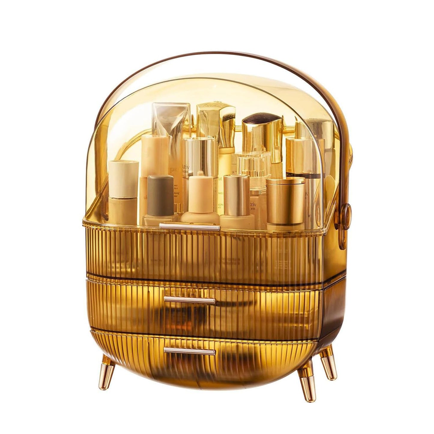 Makeup Organizer Box, Clear Cover Cosmetic Display Case with Two Tier Storage Box and Brush Storage Box, Skincare Organizers for Bathroom Countertop, Bedroom Vanity Desk and Travel (White)