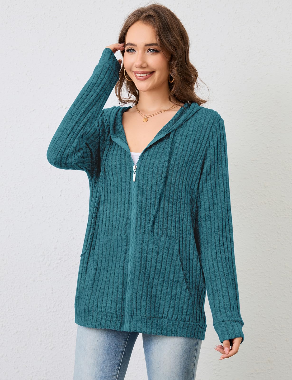 Flikity Womens Cardigans Zip Up Ladies Hoodies with Large Pockets Long Sleeve Tunic Tops Ladies Lightweight Jackets Casual Work Clothes M-XXL