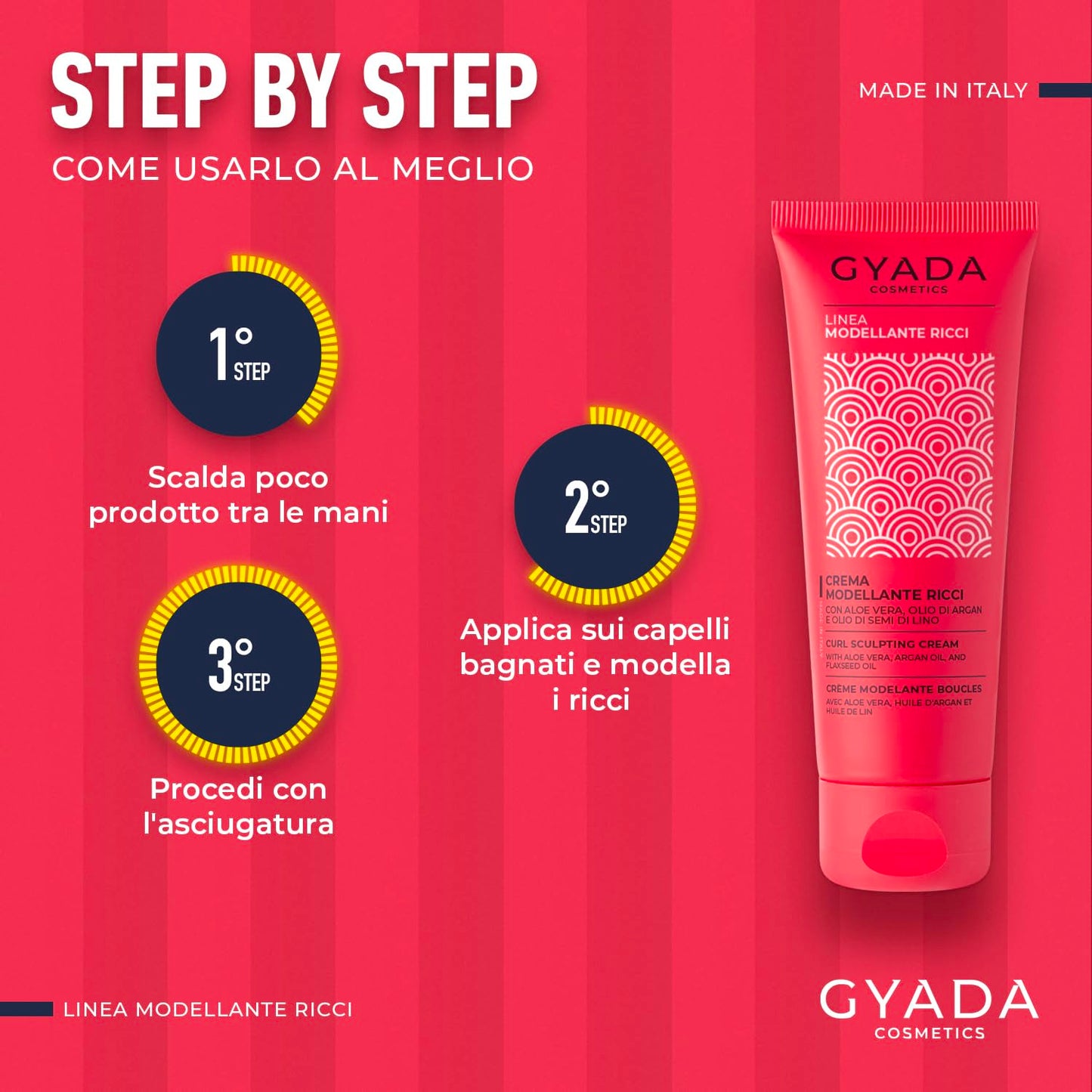 GYADA COSMETICS, 5th Anniversary Sculpting Curl Cream with Smoothing and Anti-Frizz Effect with Aloe Vera, Linseed Oil, Coconut, Argan and Jojoba 75ml