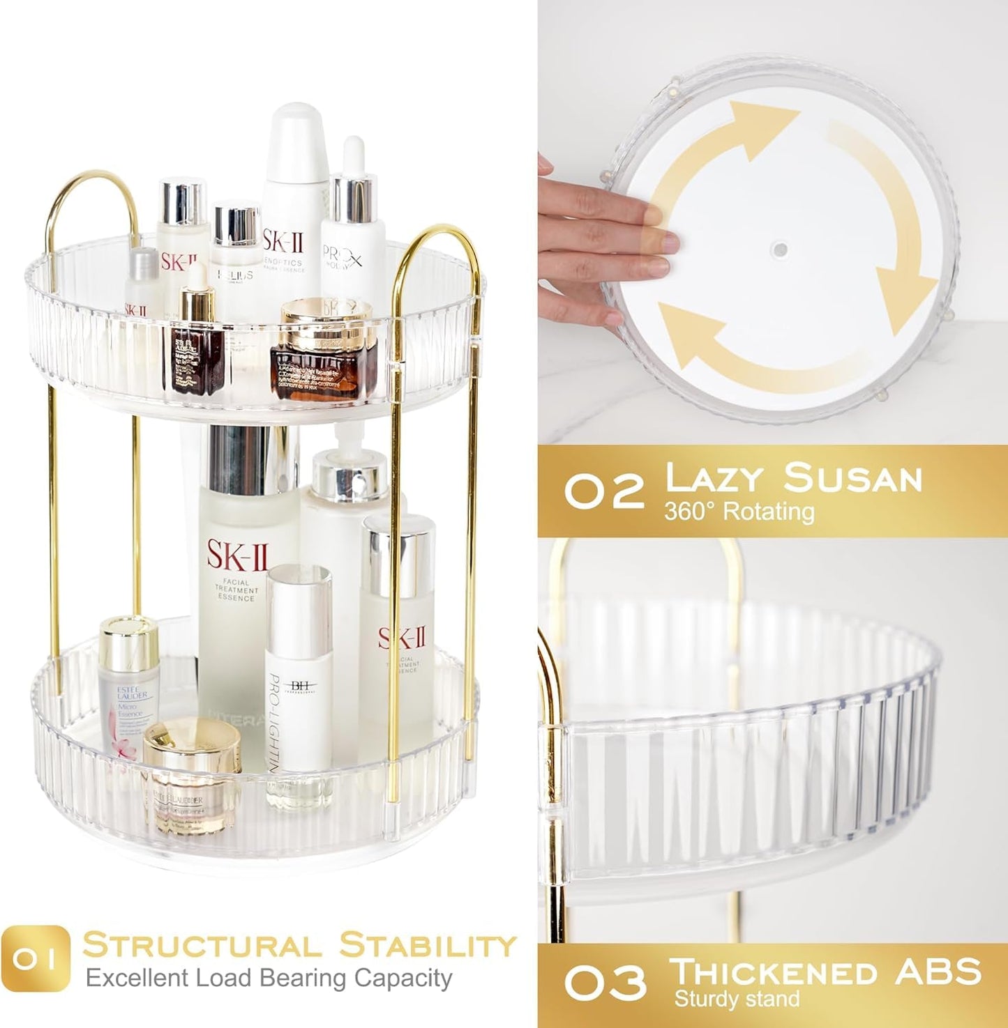 Rotating Makeup Organizer for Vanity, Large Skincare Make Up Storage Perfume Organizers for Bathroom Counter, Clear Cosmetic Lipstick Toiletry Dresser Organizer Spinning Holder