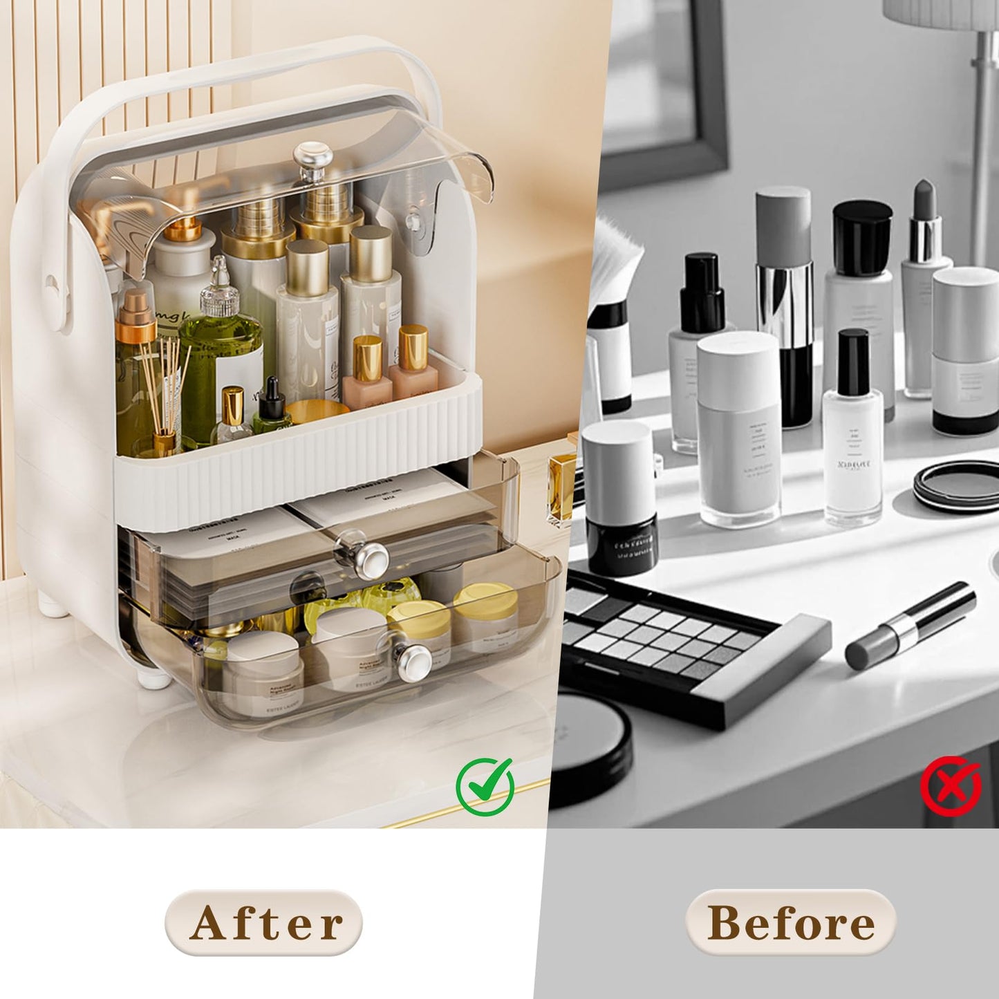 Makeup Organiser, Skincare Storage, Multi-Function Makeup Drawer Organisers Storage for, Skin Care Bathroom Countertop Bedroom Vanity Desk, White