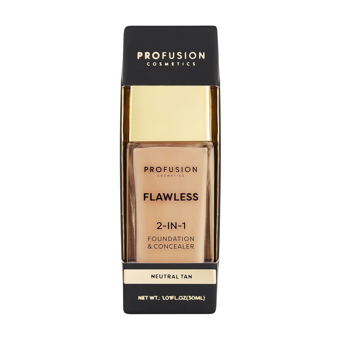 Profusion Cosmetics 2-In-1 Foundation and Concealer for Medium Deep Skin Tone, Flawless Full Coverage and Matte Finish with Convenient Solution for Achieving Polished Look - Golden Tan