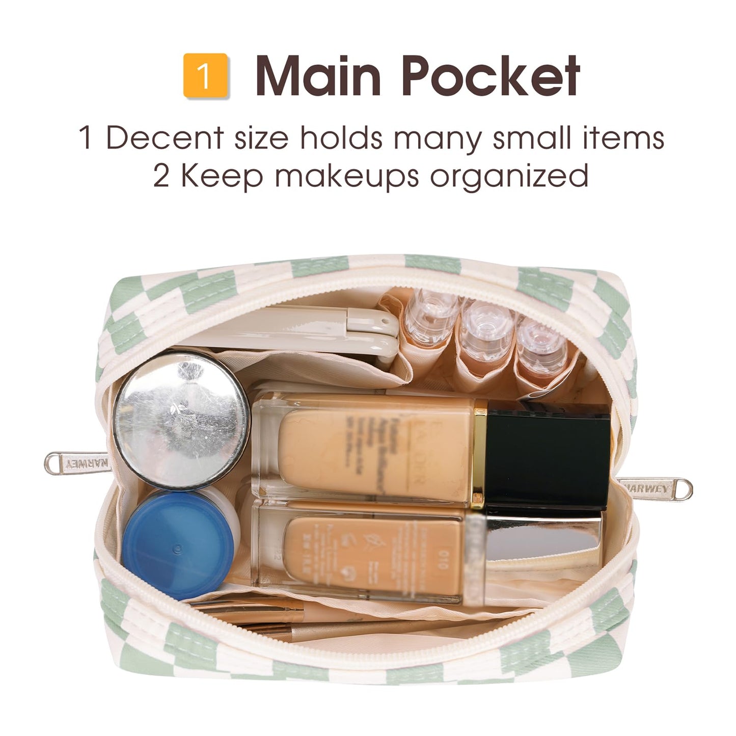 Large Makeup Bag Zipper Pouch Travel Cosmetic Organizer for Women (Mint Green Checkerboard, Large)