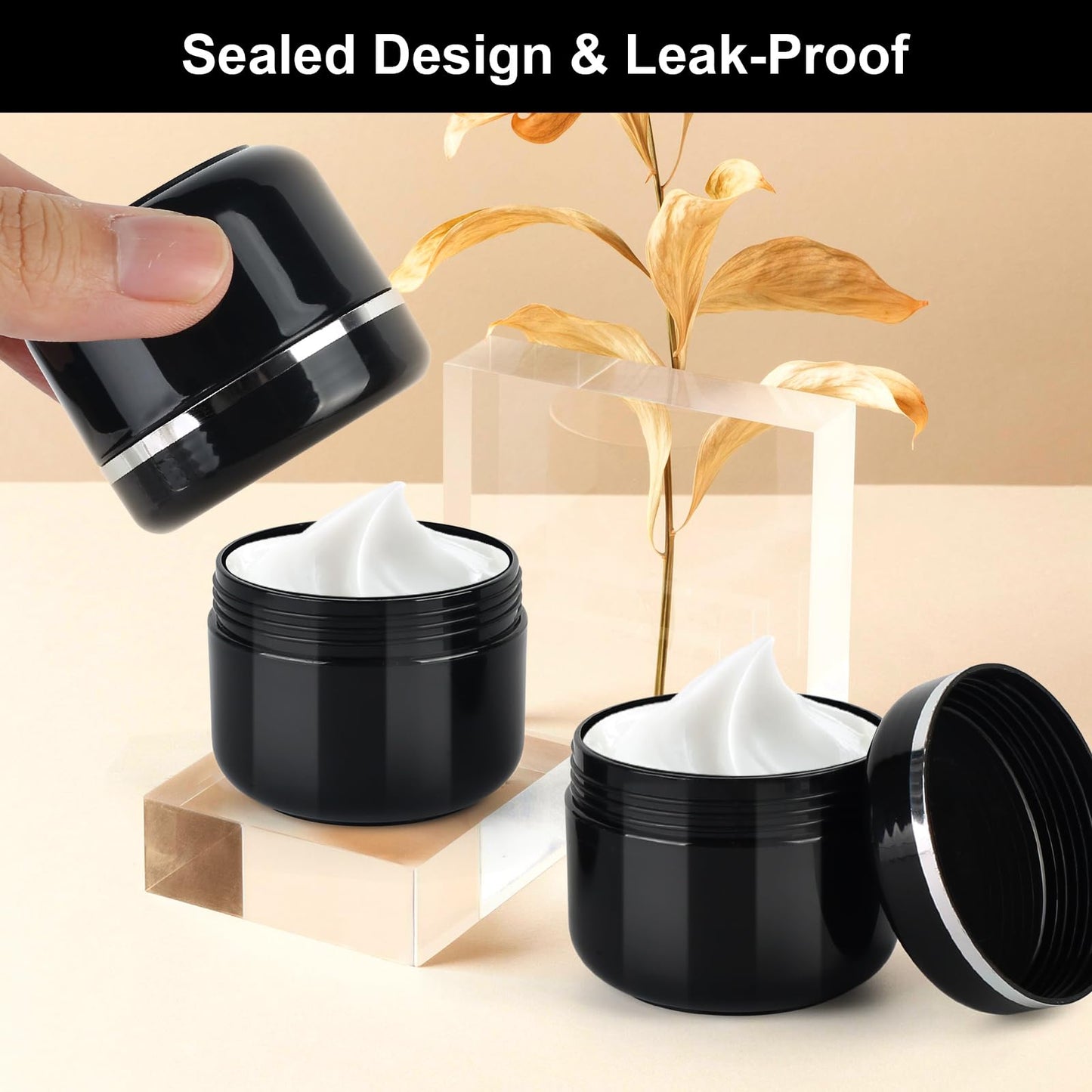 15 Pcs 50ml Cosmetic Sample Jars, Plastic Refillable Travel Pots, Cosmetic Pots with Lids, Travel Pots for Toiletries, with Spatulas, Labels and Pen for Makeup Beauty Nails