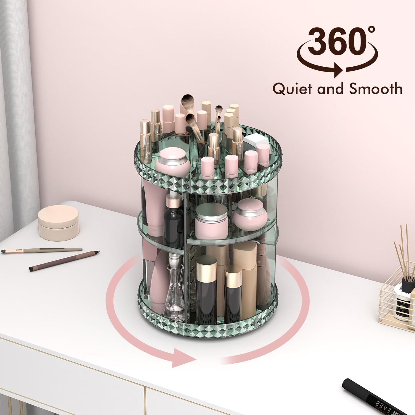 Rotating Makeup Organizer, 360° Spinning Skincare Organizers, Adjustable Layer Cosmetic Storage Lazy Susan Makeup Organizers for Dresser Bathroom, Large, Clear