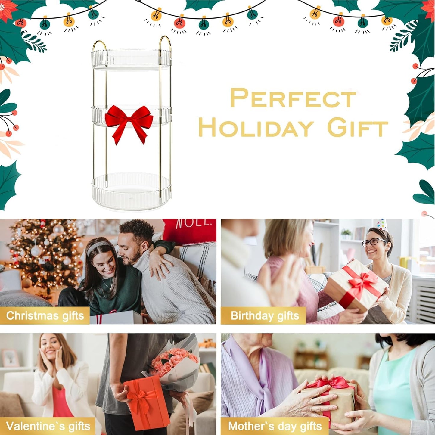 Rotating Makeup Organizer for Vanity, Large Skincare Make Up Storage Perfume Organizers for Bathroom Counter, Clear Cosmetic Lipstick Toiletry Dresser Organizer Spinning Holder