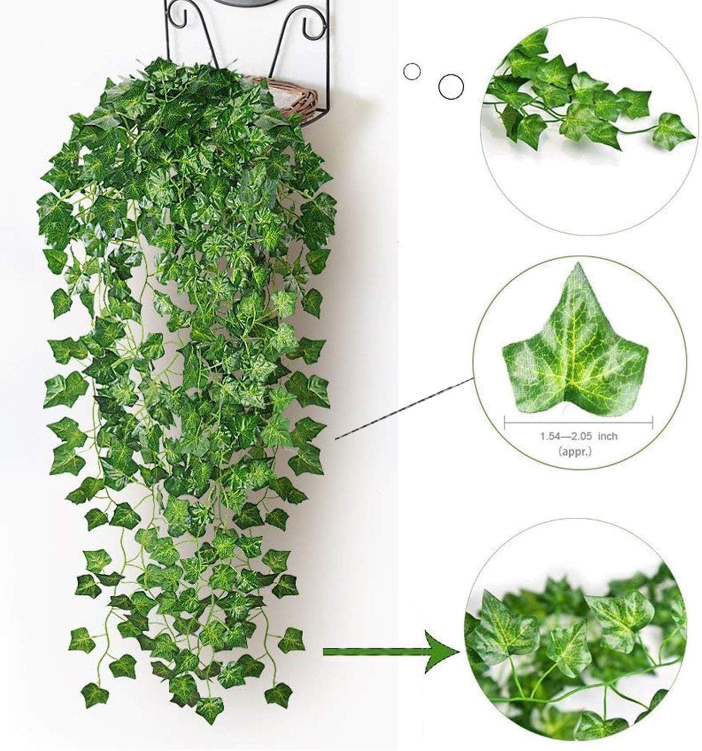 Comtelek 84 FT Artificial Ivy 12 Pack Ivy Vine Garland Ivy Leaves Greenery Garlands Clip Hanging Fake Leaf Plants Faux Green Flowers Decor Home Kitchen Garden Office Wedding Wall