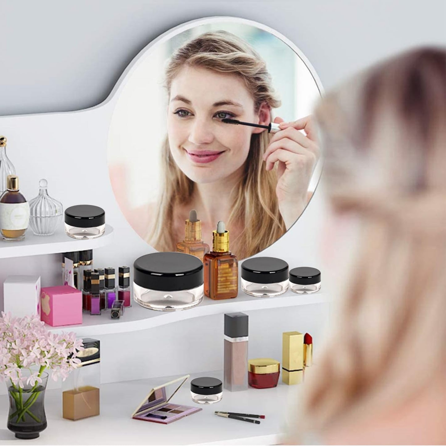 70 Pcs Empty Plastic Cosmetic Jars, 5ml Sample Containers Pots Bottles,sample pots for cosmetics, Travel Cosmetic Jar Pots with Lids,travel pots for cream,travel cream pots for toiletries