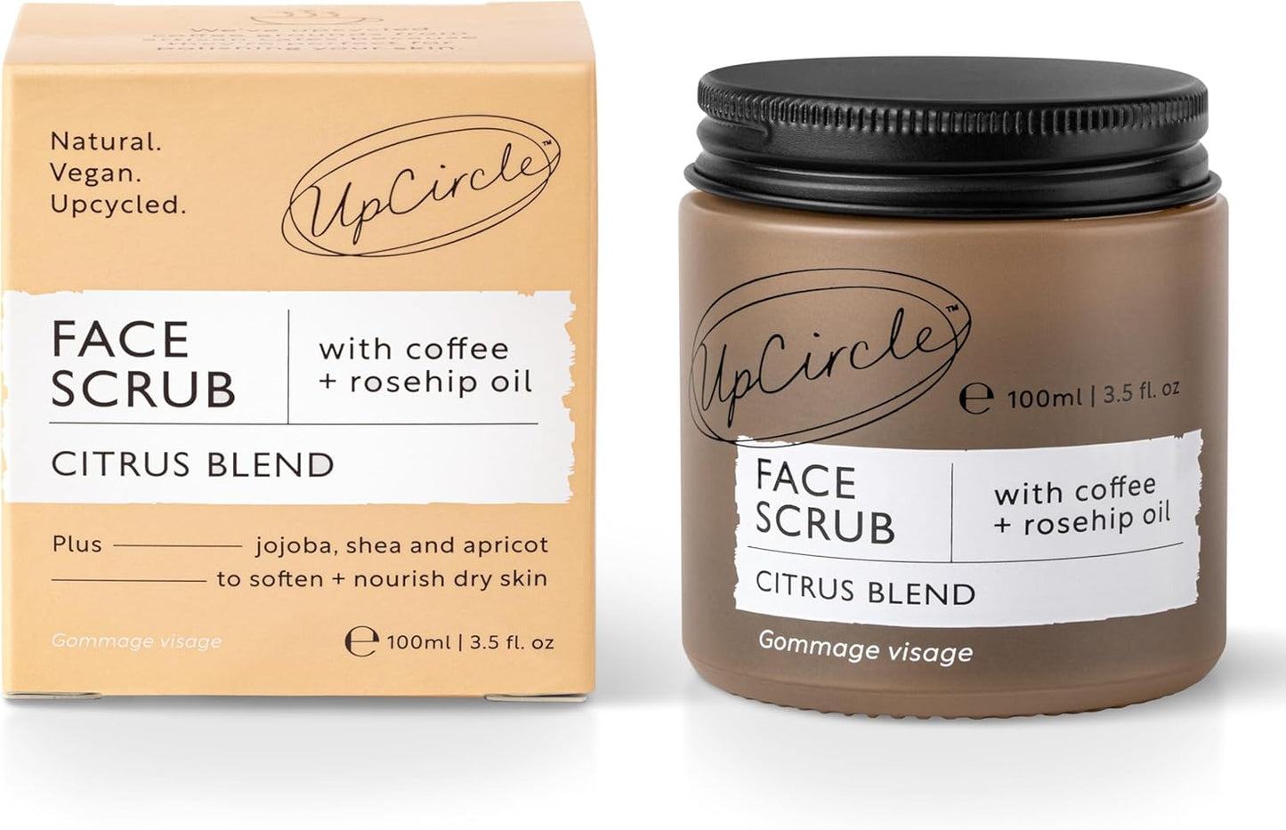 UpCircle Coffee Face Scrub - Citrus Blend For Normal + Dry Skin 100ml - Shea Butter, Coconut + Rosehip Oil - Natural, Vegan Face Exfoliator For Soft, Smooth Skin