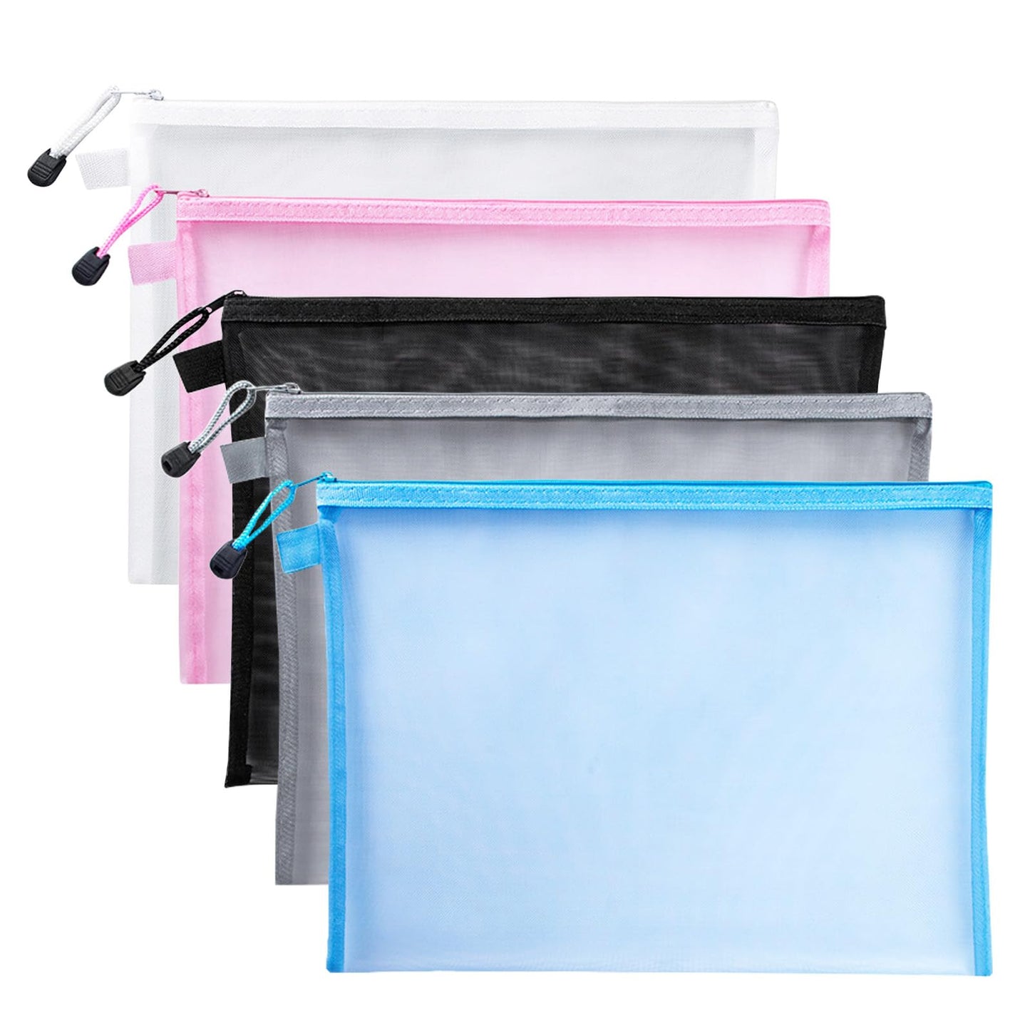 scicent Plastic Wallets A4 Zip Wallets 5PCS Plastic Folders Zip Lock Bags A4 Zip Folder Document Wallet Zipper File Bags for School Home Cosmetics Skincare Products Grey-A4