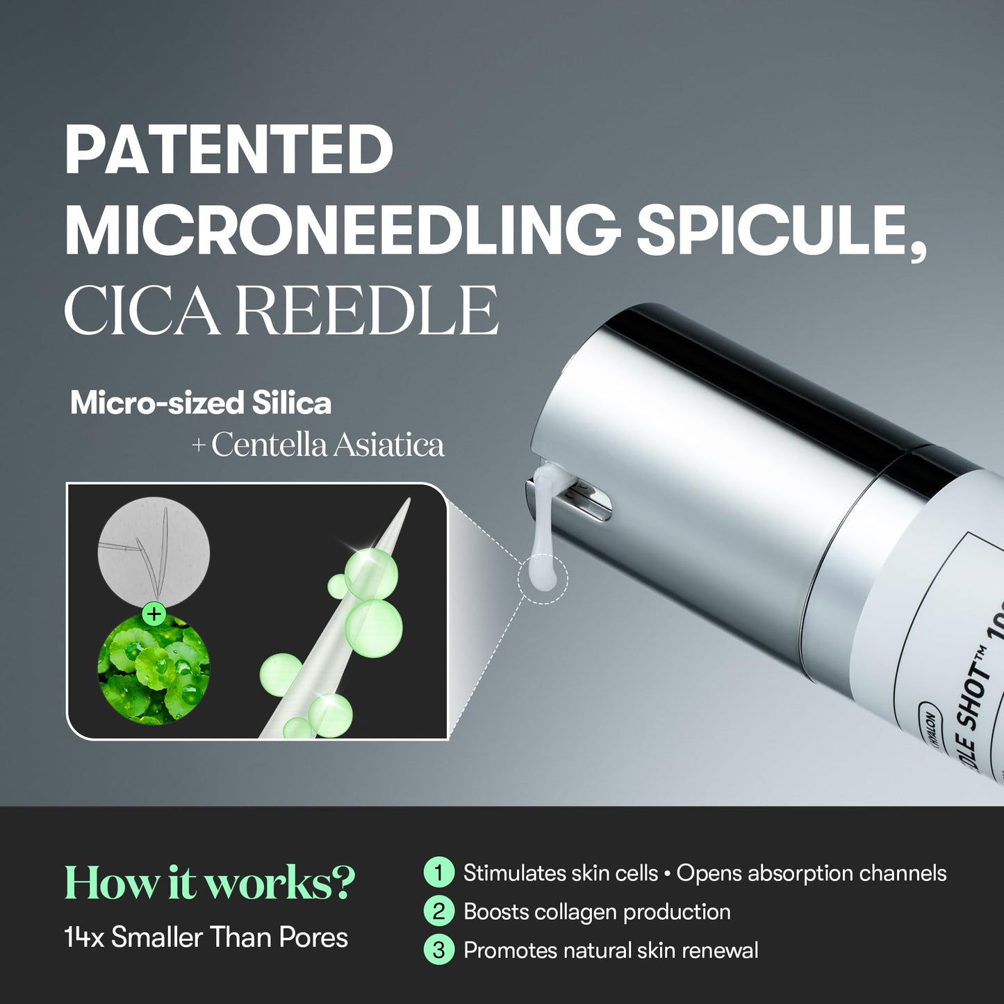 VT COSMETICS CICA Reedle Shot 100, Spicule Microneedling Serum for Pore Care & Exfoliation, Exosome, Centella Asiatica for Glass Skin, Skin Texture, Korean Liquid Skin Booster (1.69 Fl Oz / 50ml)