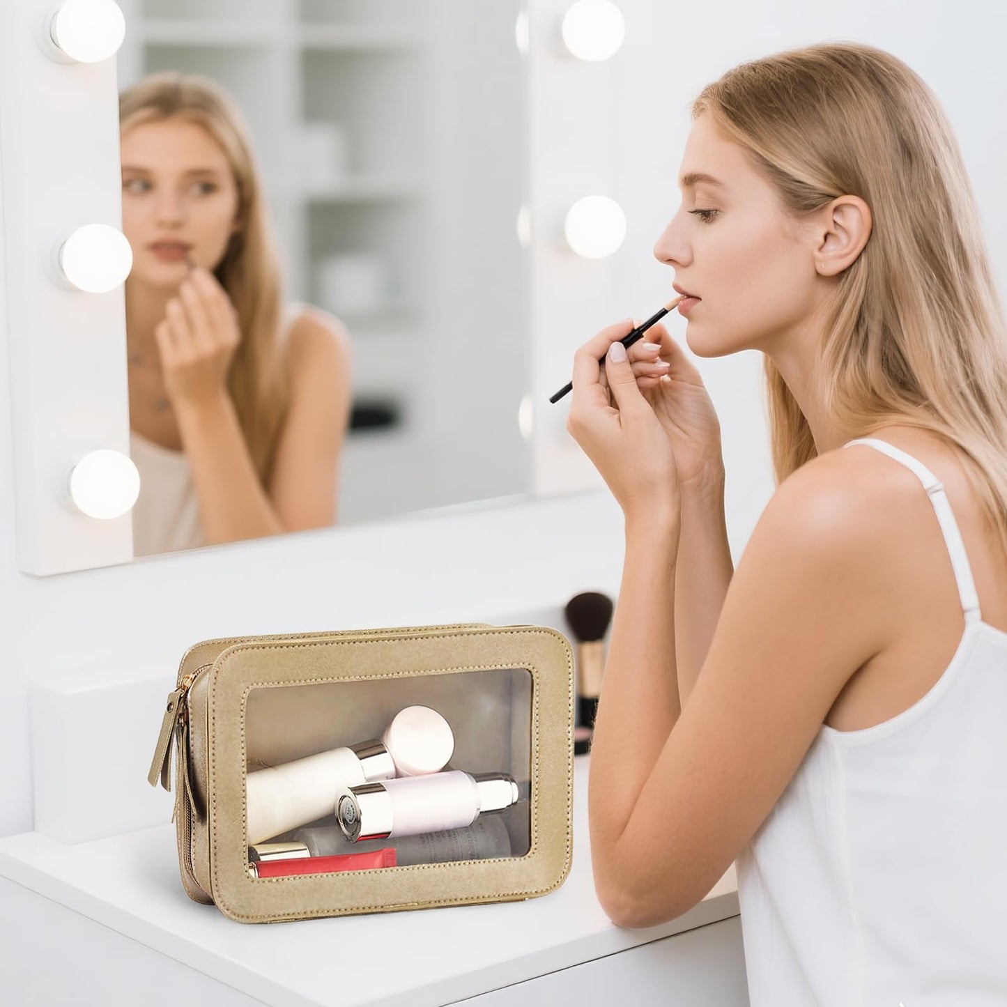 Clear Makeup Bag Travel Toiletries Bags for Women Cosmetic Bags with Double Zippers Waterproof Small Makeup Bag for Ladies Girls