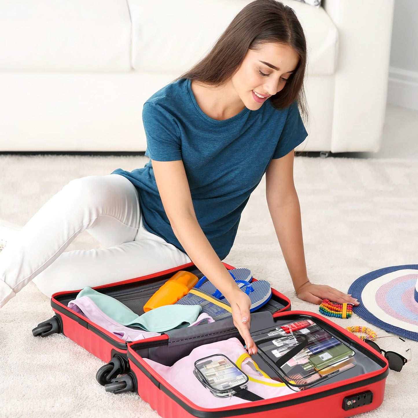 2 Pack Clear Wash Bag for Toiletries, Large/Small Clear Travel Toiletries Bag Thickened PVC Waterproof Makeup Bags with Handles Travel Wash Bags with Zippers for Women Girls Men